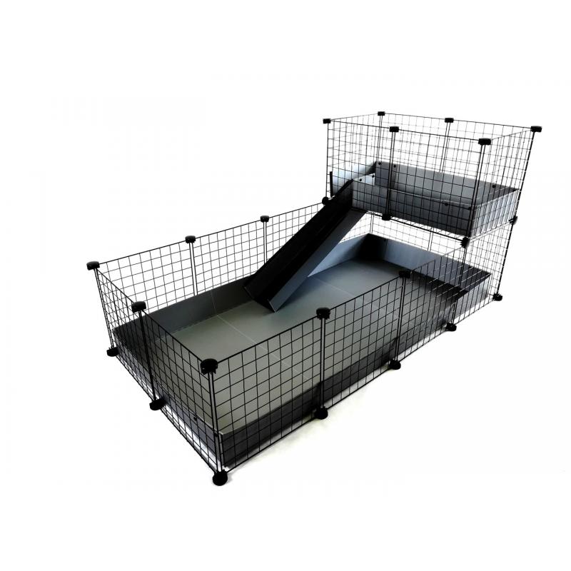 C&C Jaula de dos pisos para cobaya o conejo, 4x2 + Loft 2x1 + rampa, Gris