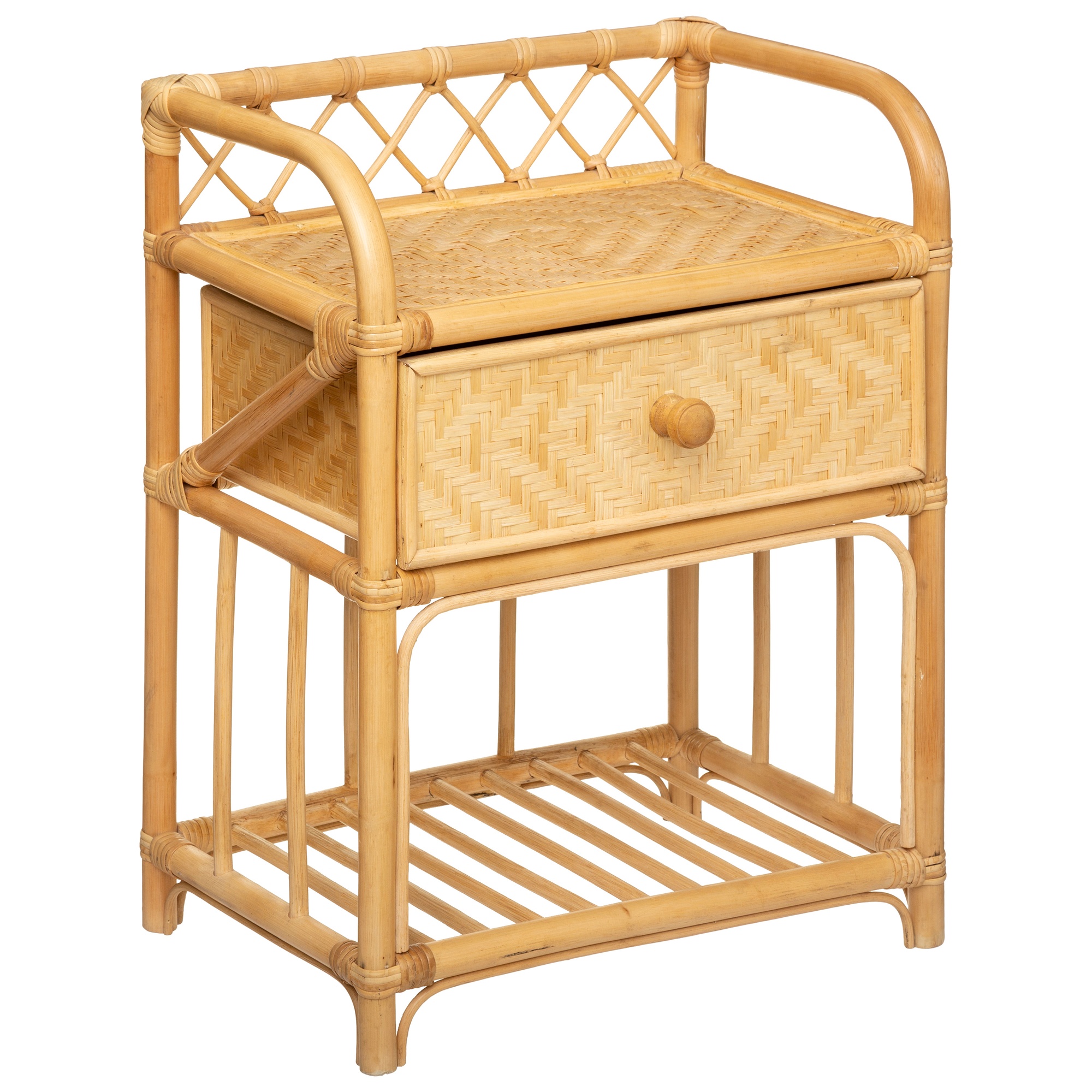 Atmosphera Mesilla de Noche Aoni con Cajón de Rattan y Madera Contrachapada