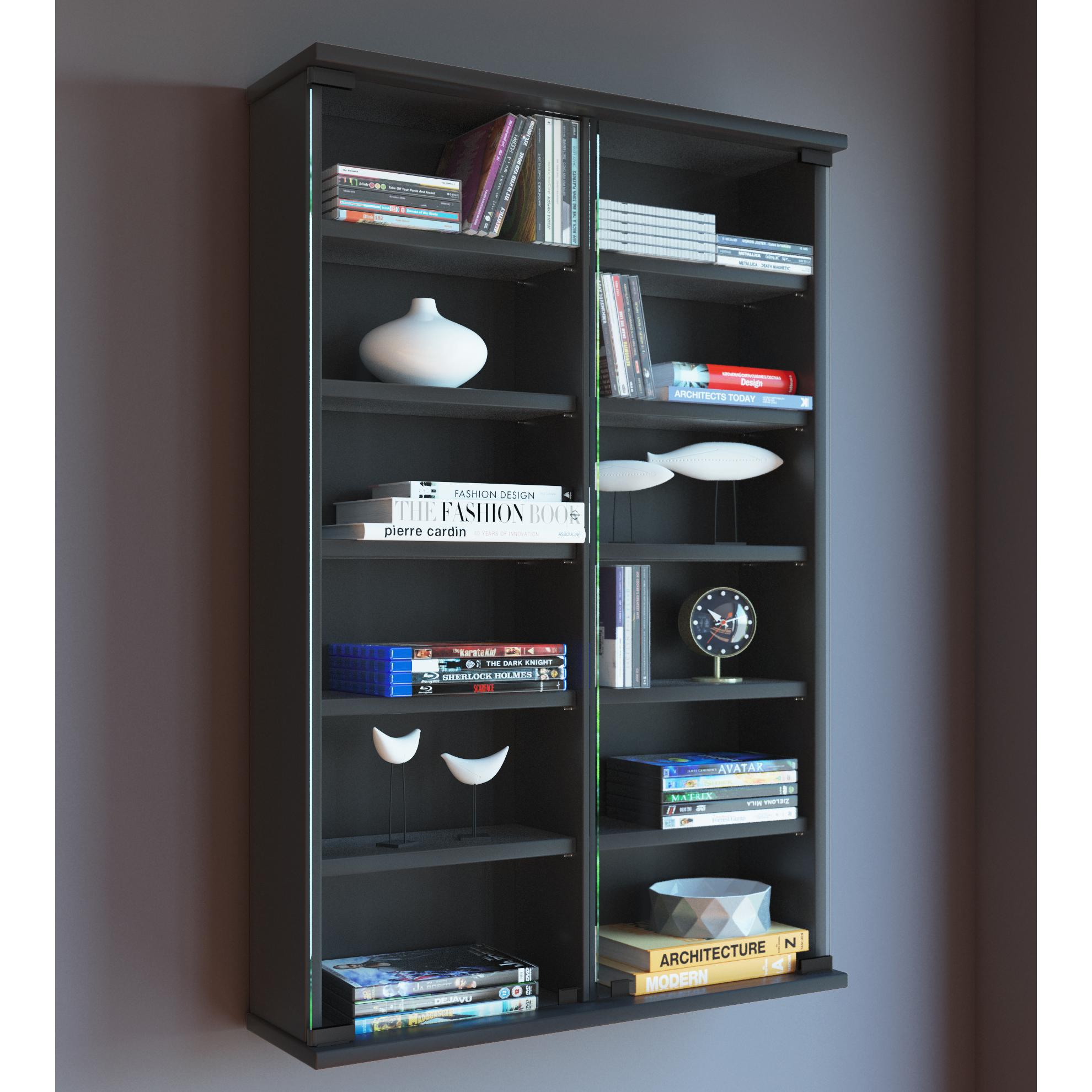Estantería de pared de madera para CD DVD Estantería colgante Vitrina de pared Puerta de cristal Zuntisa Estantería de pared de madera para CD DVD Estantería colgante Vitrina de pared Puerta de cristal Zuntisa