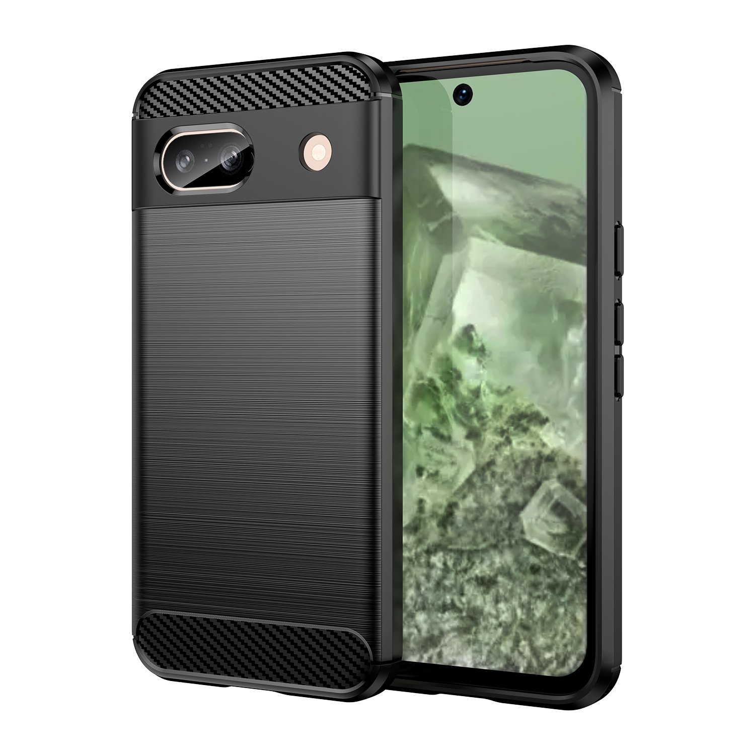 Funda para móvil Google Pixel 8A Carcasa Protectora Antigolpes Silicona Negra Diseño Fibra de Carbono Resistente Absorción de Choque [Compatible Carga Inalámbrica]