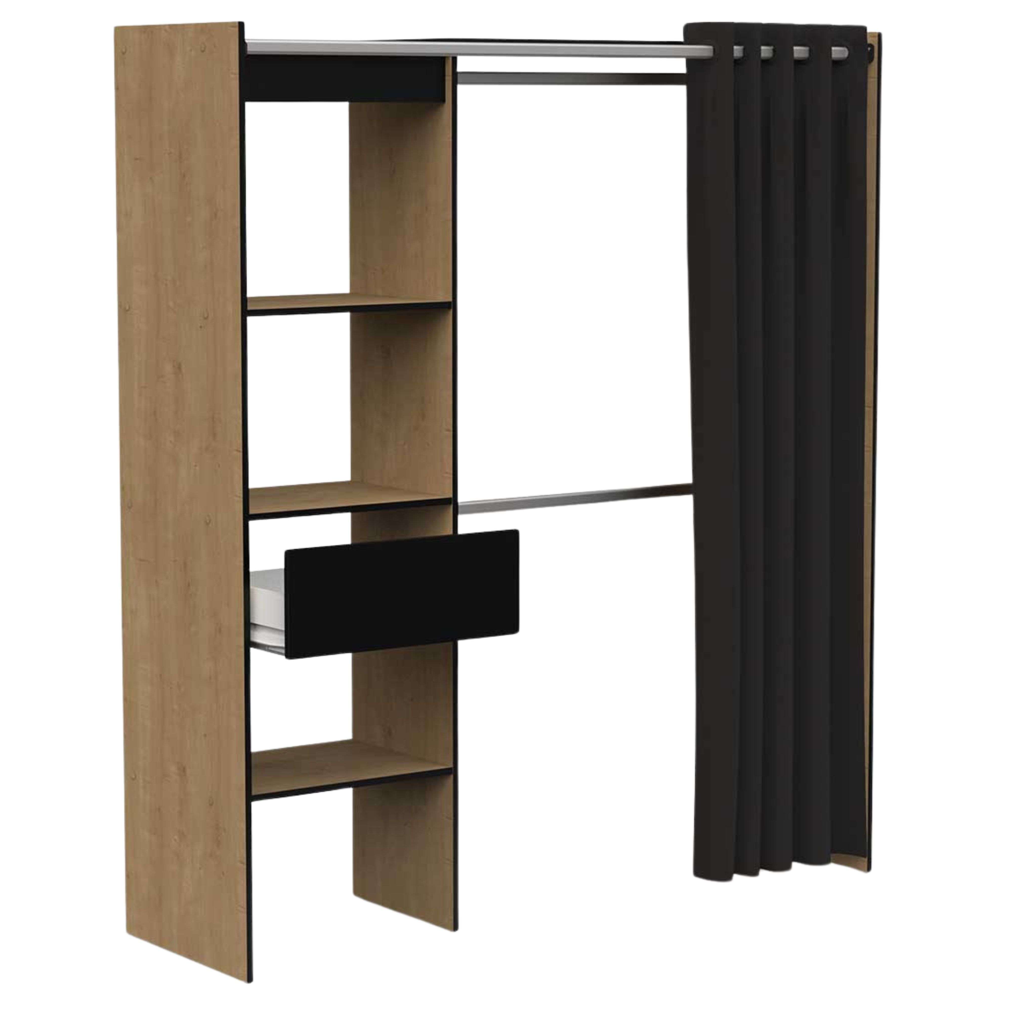 Miroytengo Armario Extensible 2 Barras Colgadoras con Estantes y Cajón 187x168x50 cm