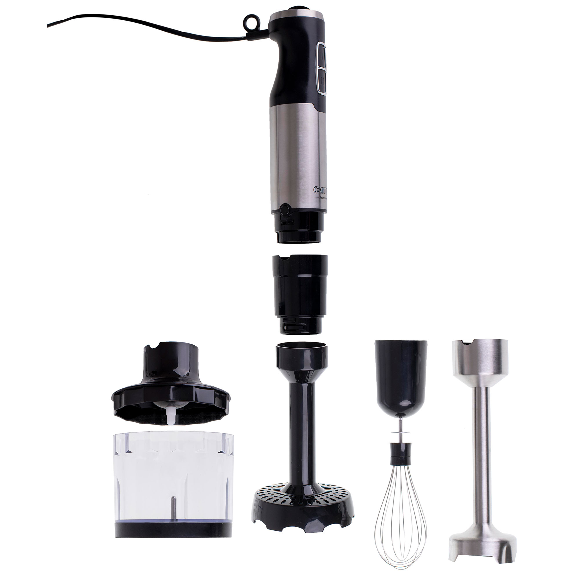 Camry CR4623 Batidora de Mano Procesador de Alimentos Cocina, Batidora, Picadora, Regulador Velocidad, Turbo, 1600W, Acero Inoxidable / Negro
