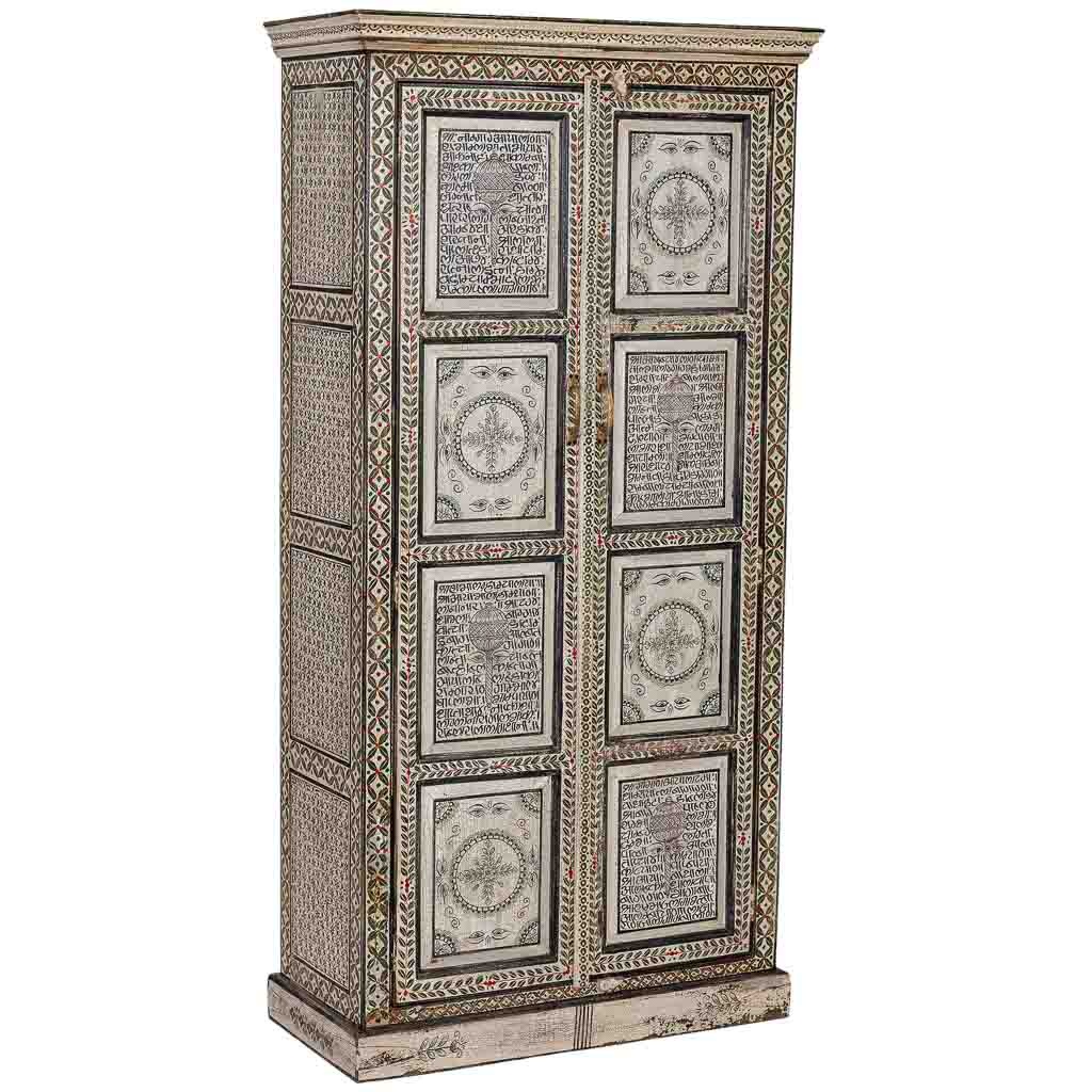 Wonderlust Deco - Armario de madera verde pintado a mano 92x42x183 cm Verde 92x42x183h cm