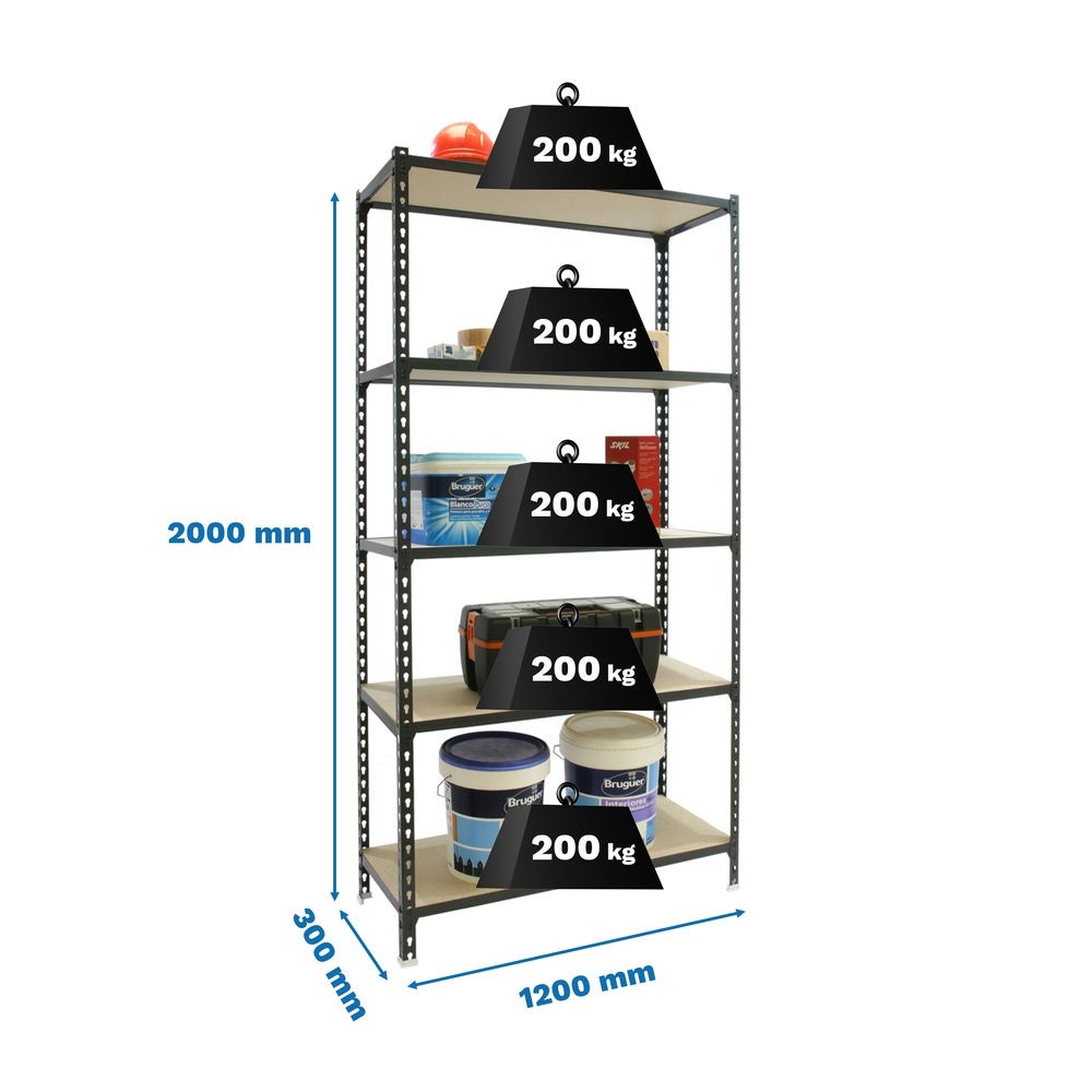 Estantería SIMONRACK MADERCLICK MEGAPLUS 5/300 ANTRACITA/MADERA 2000x1200x300