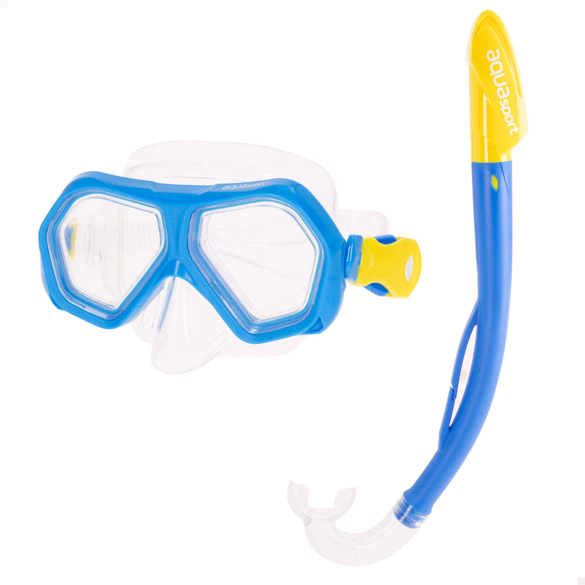 Aqua Sport - Gafas de snorkel para niños, tubo con válvula drenaje contra salpicaduras, máscara antigotas, fácil ajuste, sin látex, lentes de policarbonato, snorkel niños, para mayores de 7 años