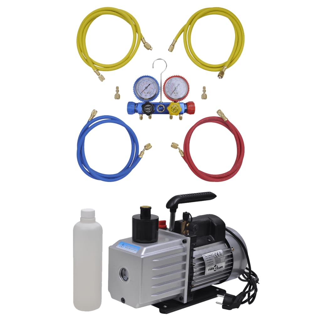 vidaXL Bomba de Vacío Manómetros de 4 Vías Kit Herramientas Garaje Dimensiones 50 l / min, 100 l / min