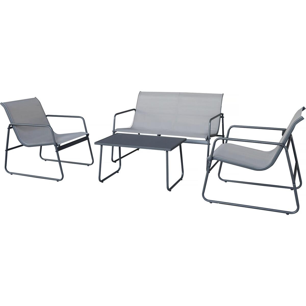 Habitat y Jardin - Conjunto de muebles de jardín de metal "Fortaleza" - 4 plazas - Gris claro