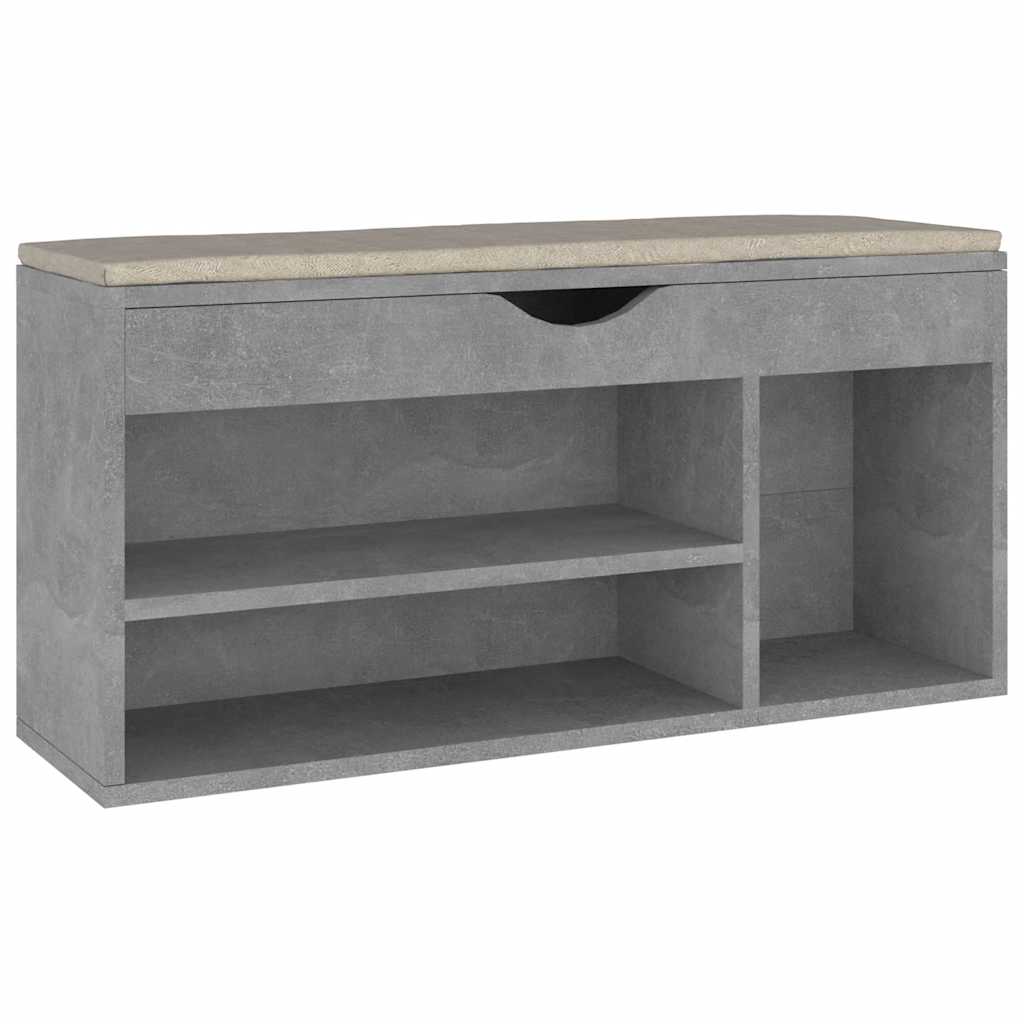vidaXL Banco Zapatero Cojín Contrachapada 104x30x49cm Vestíbulo Color Gris hormigón,  Blanco,  Blanco brillante