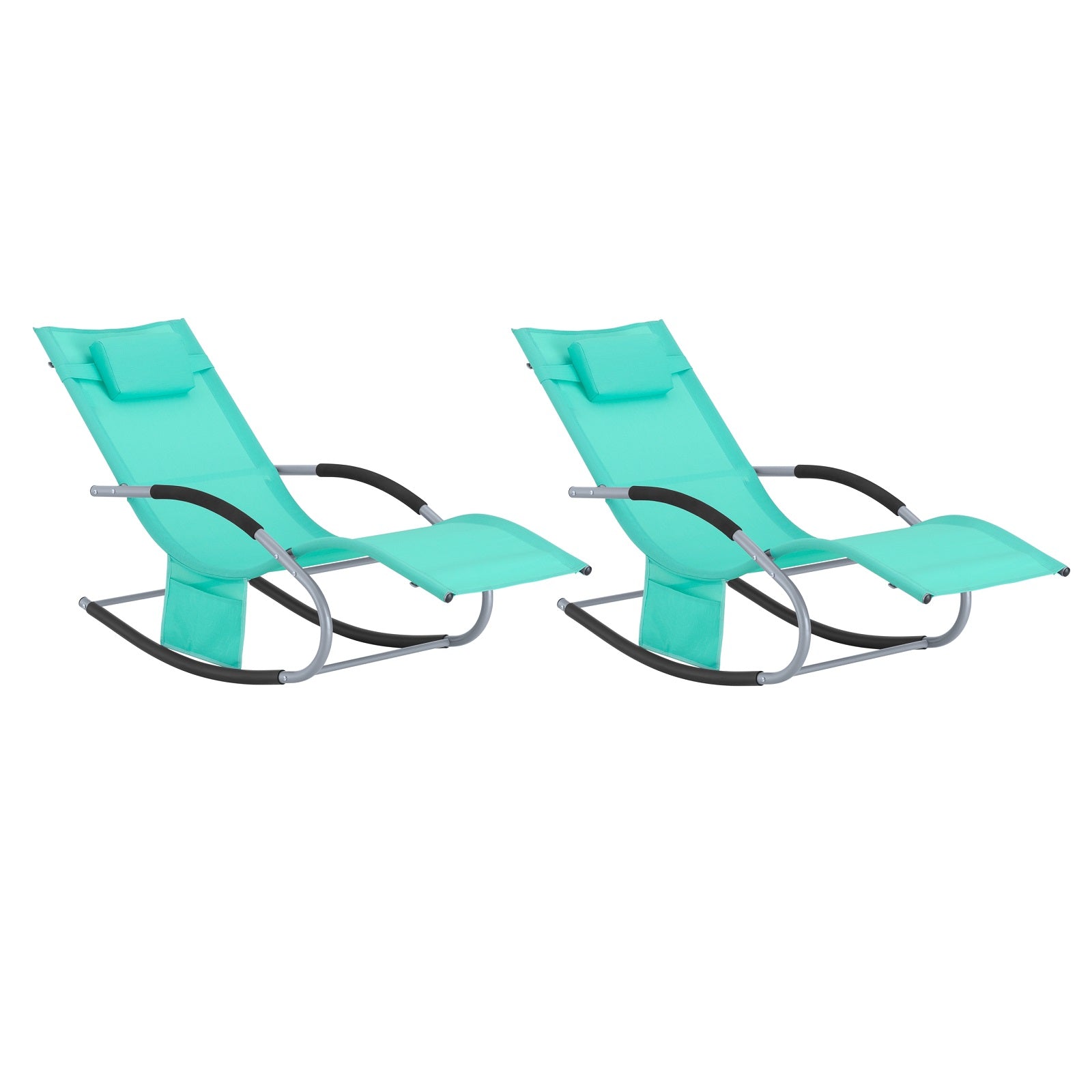 SoBuy Set de 2 Tumbonas Mecedoras con Almohada y Bolsillo Lateral Estructura de Hierro Malla Transpirable Teslin Cómodo Soporta hasta 150 kg Color Azul 63 x 150 x 83 cm OGS28-TBx2 ES