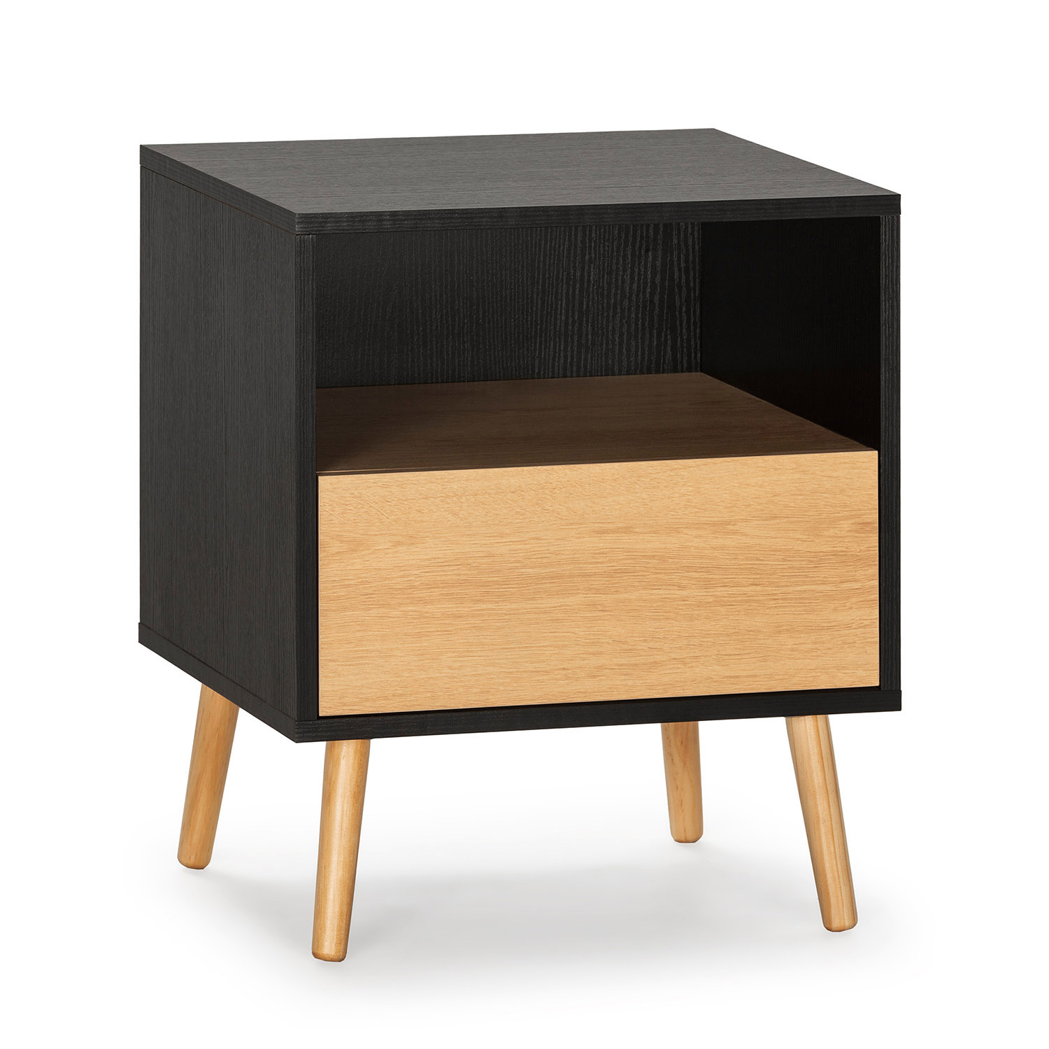 VS Venta-Stock Mesita de noche Apolo 1 cajón Color Negro/Madera