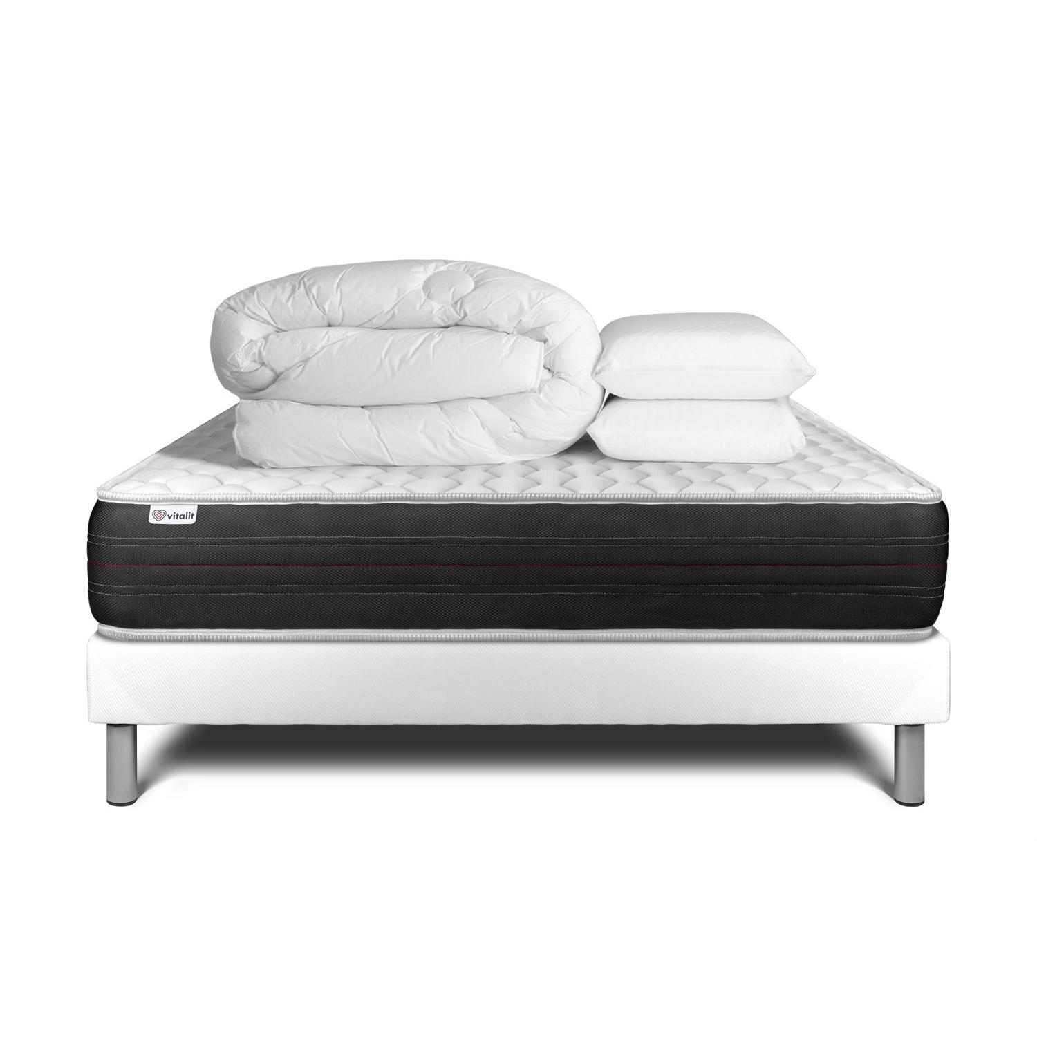 Pack cama completa - Colchón 200x200cm + Somier con láminas (kit) + 2 almohadas + Edredón - Vitalspring