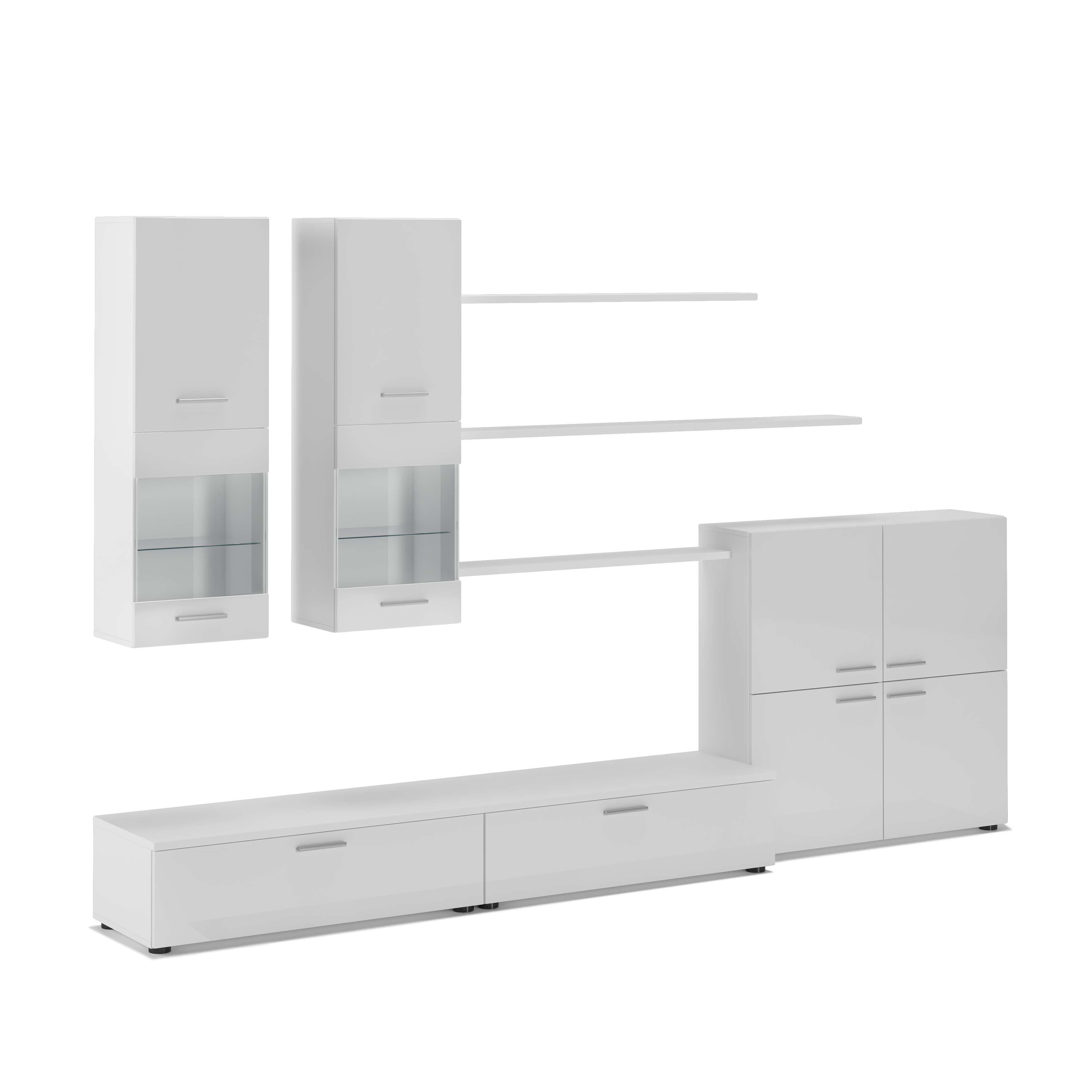Skraut Home - Mueble comedor moderno, salón con luces Leds, acabado en Brillo Lacado y Mate, 300x42x189cm. Dos opciones disponibles Blanco y Negro/Blanco
