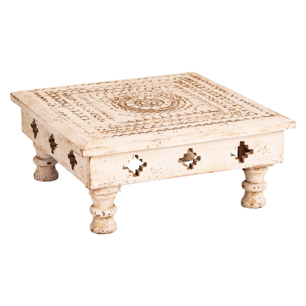 Wonderlust Deco - Mesa centro de madera tallada beige 33x33x14 Beige 33x33x14h cm