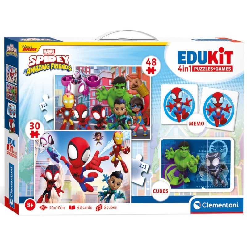 Juegos Educativos Infantil Edukit 4 en 1 Spidey y amigos - Puzzles - cubos - Memori