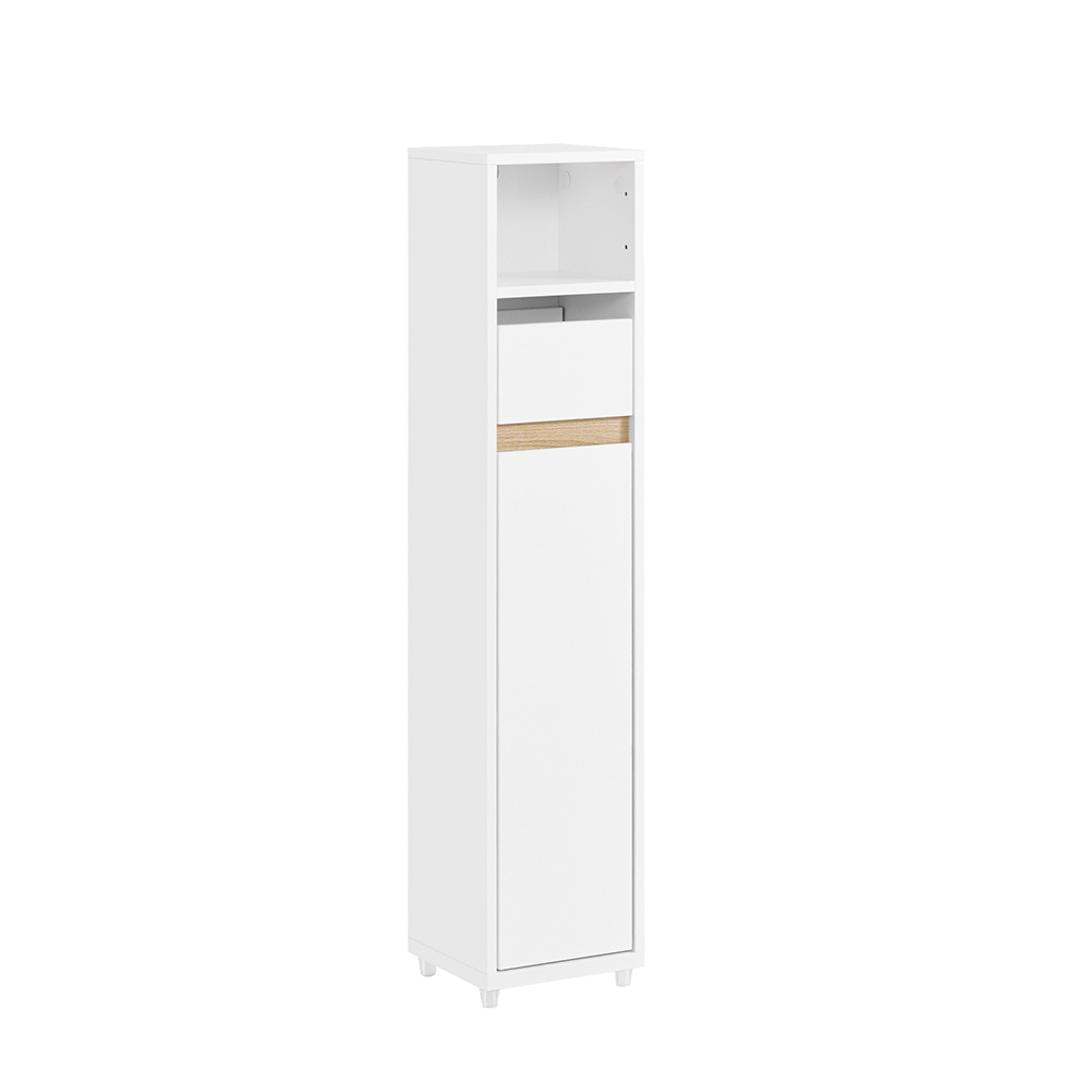 SoBuy Armario de Baño Compacto con Estante Ajustable y Cajón, MDF Blanco, 101x27x10 cm
