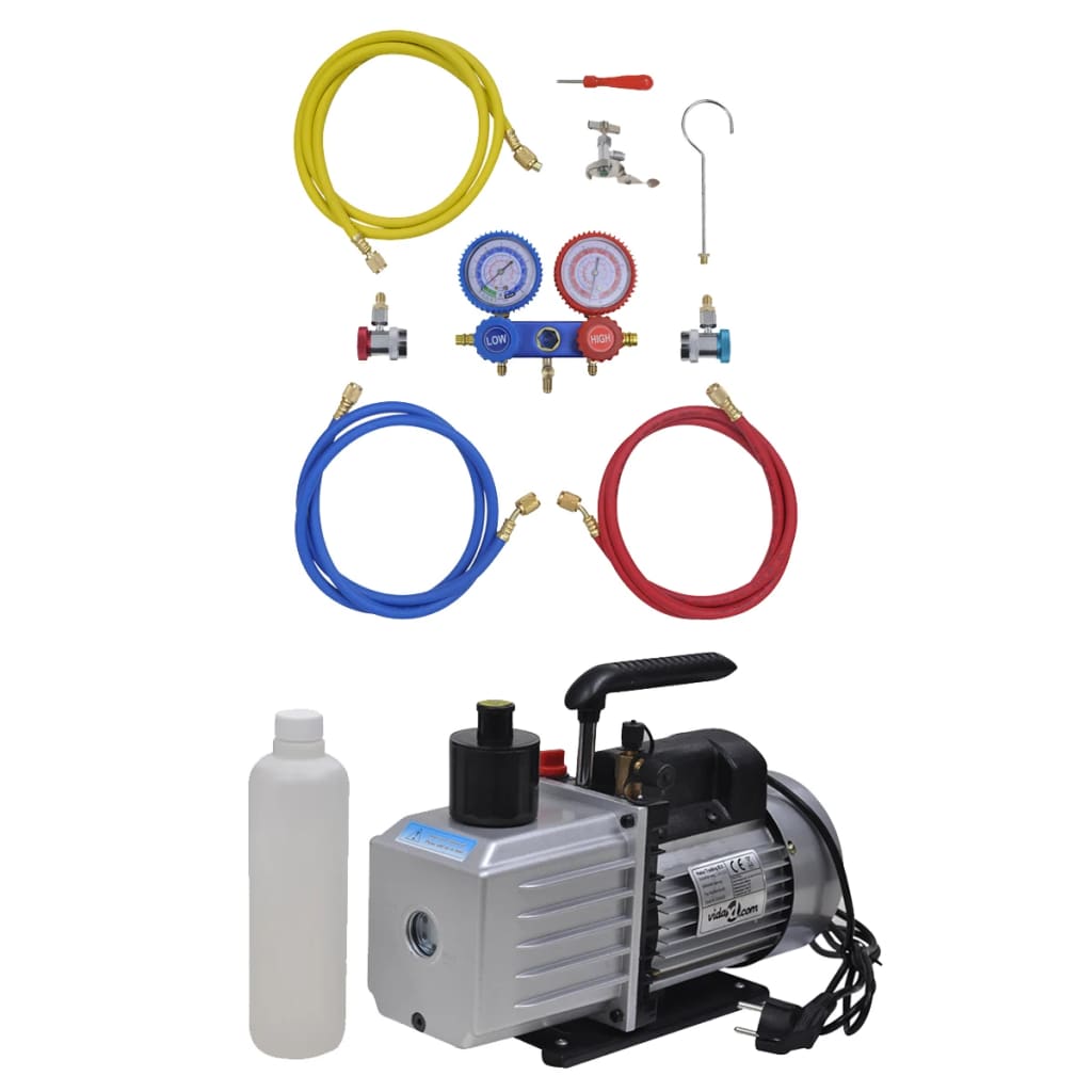 vidaXL Bomba de Vacío Manómetros de 2 Vías Kit Herramientas Garaje Dimensiones 50 l / min, 100 l / min