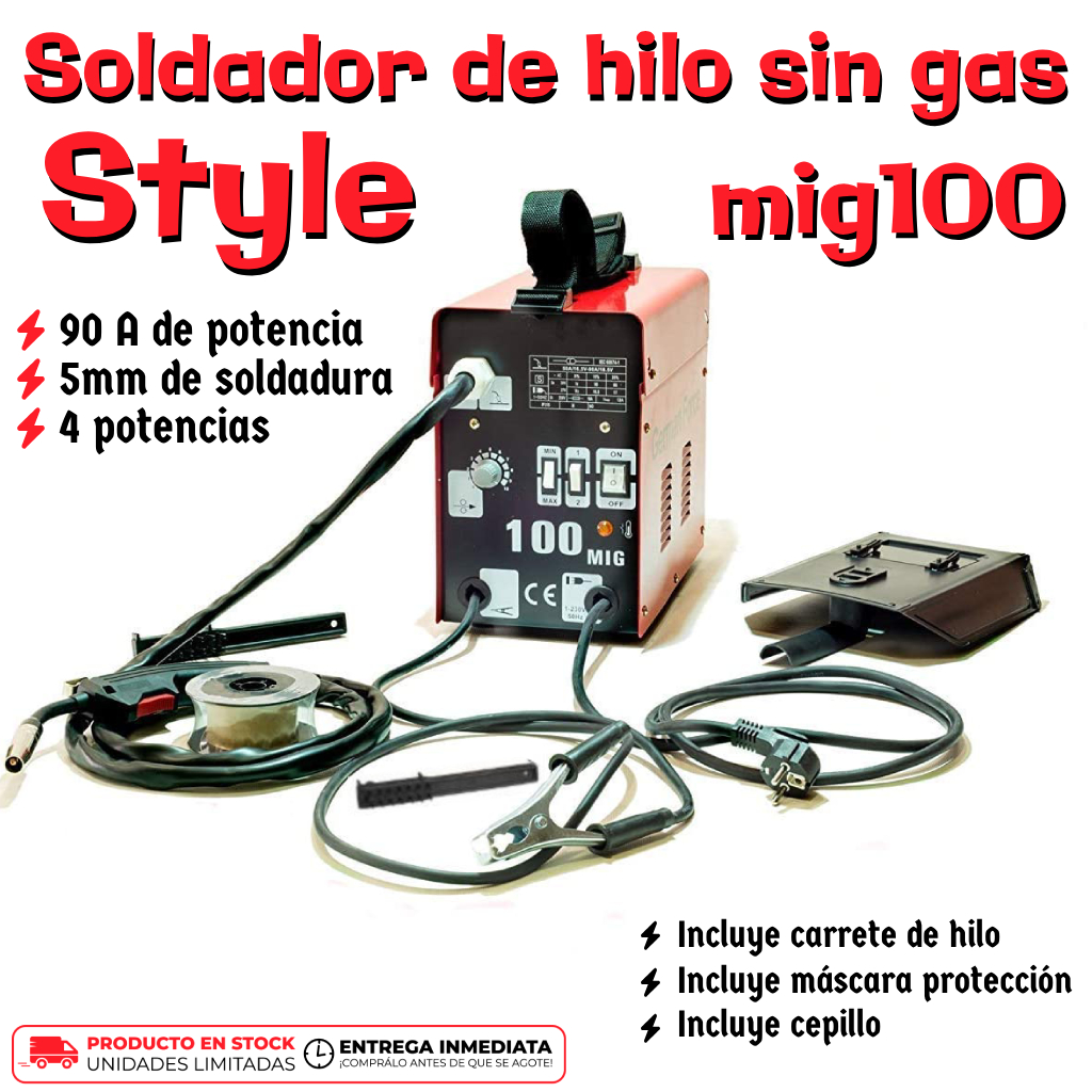 STYLE3 MIG-100, soldador de hilo sin gas, 90 A de potencia, 5mm de soldadura  y 4 potencias.