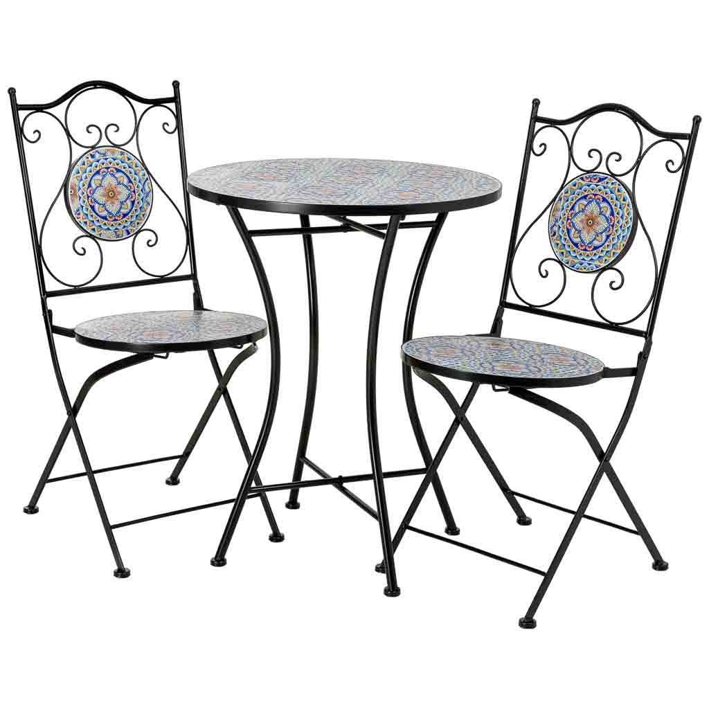Wonderlust Deco - Conjunto mesa y 2 sillas de mosaico y forja naranja, mesa:D60x75h-sill Naranja D60x75h-D38x46-90h