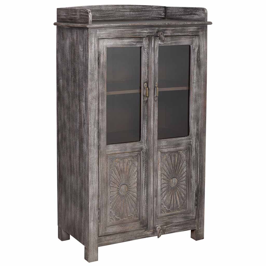 Wonderlust Deco - Vitrina de madera de 2 puertas acabado artesanal envejecido  74x41x128 Negro 74x41x128h cm