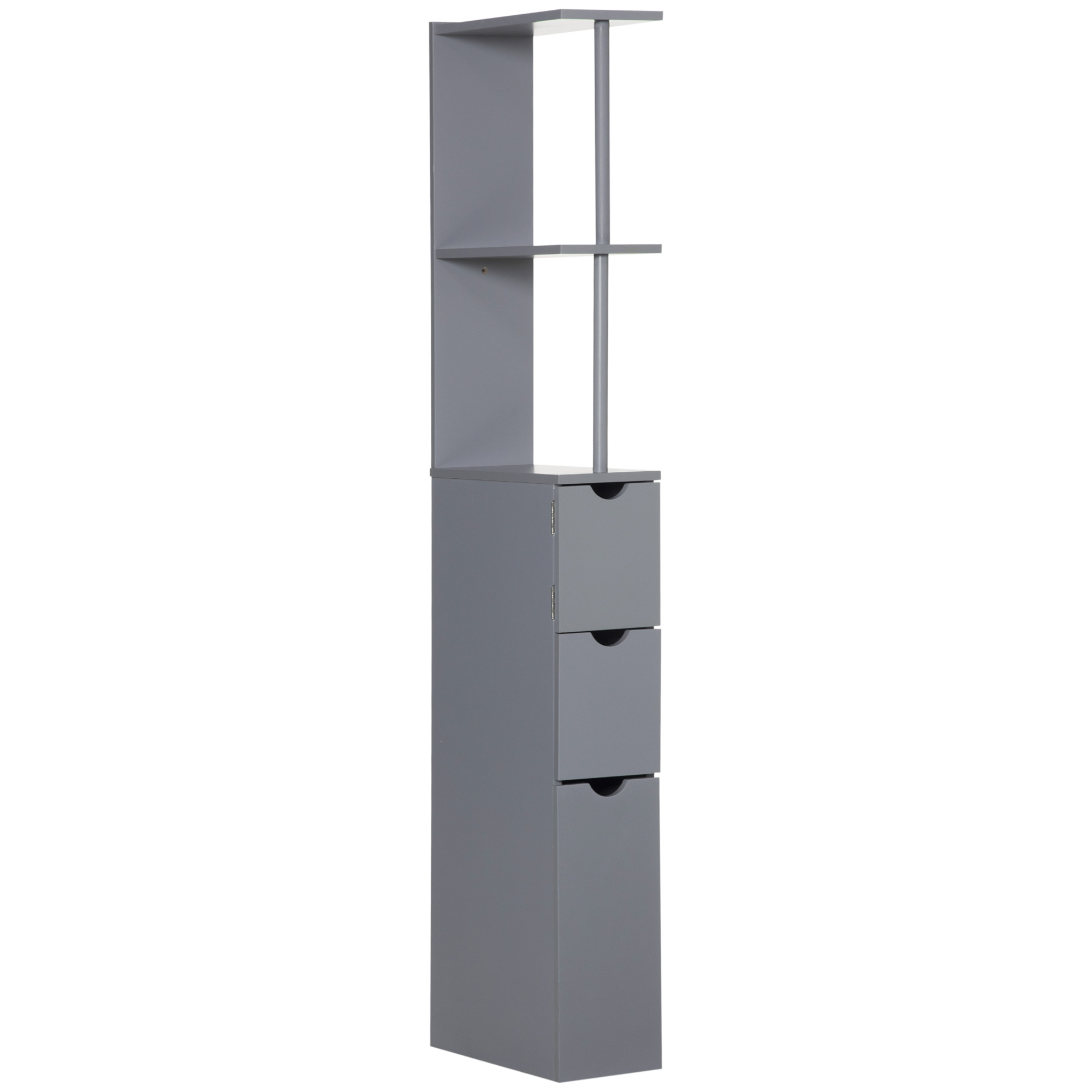 HOMCOM Columna Auxiliar de Baño Moderno Armario de Baño Mueble Auxiliar de Baño con 2 Estantes 2 Cajones y 1 Puerta Antivuelco 15x33x136,5 cm