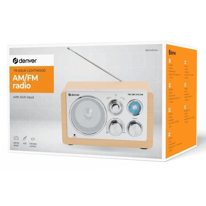 Denver - Radio personal TR-63LW con sintonizador analógico FM, altavoz integrado y acabado en inoxidable plata, ideal para playa o cocina