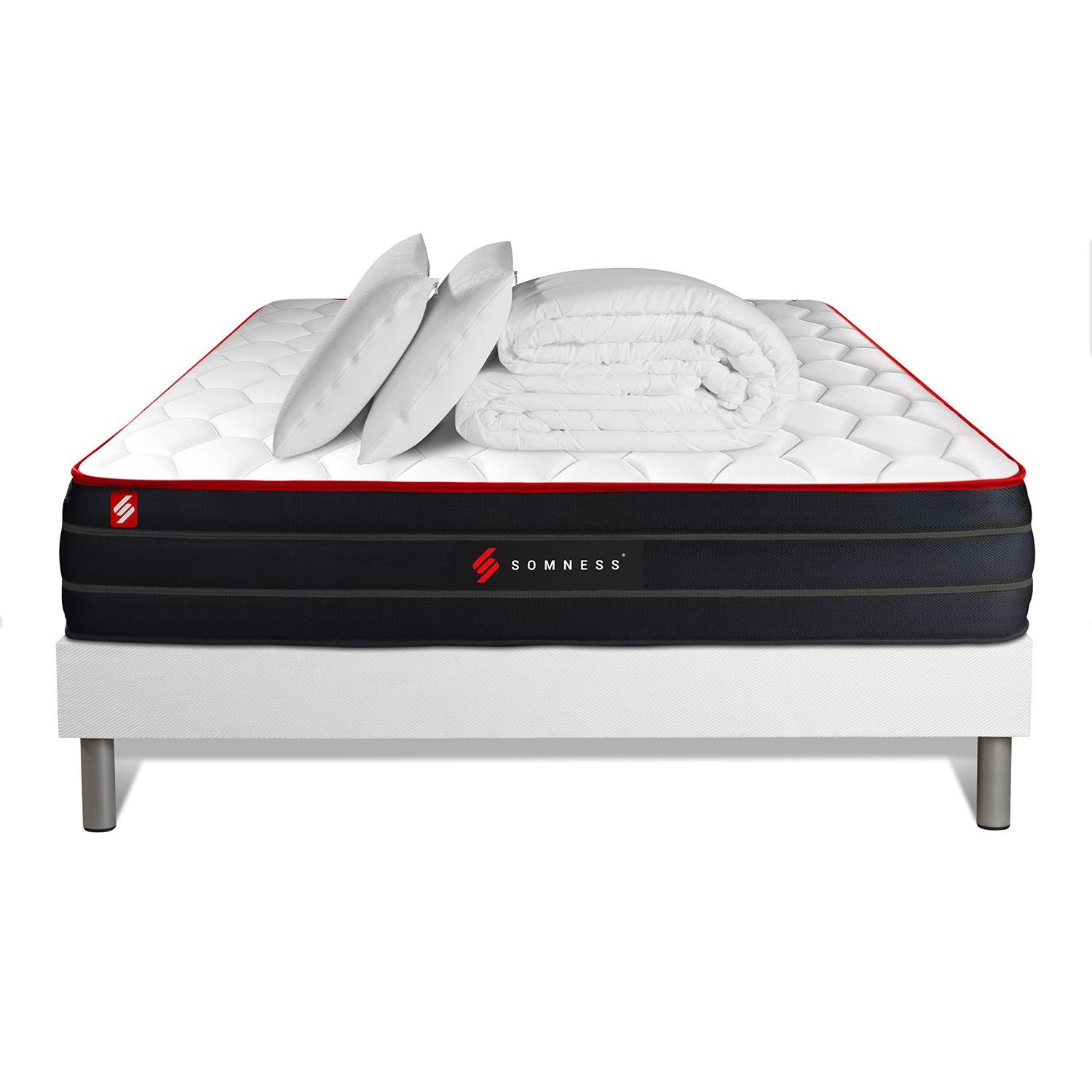 Pack cama completa - Colchón 200x200cm + Somier con láminas (kit) + 2 almohadas + Edredón - Boost