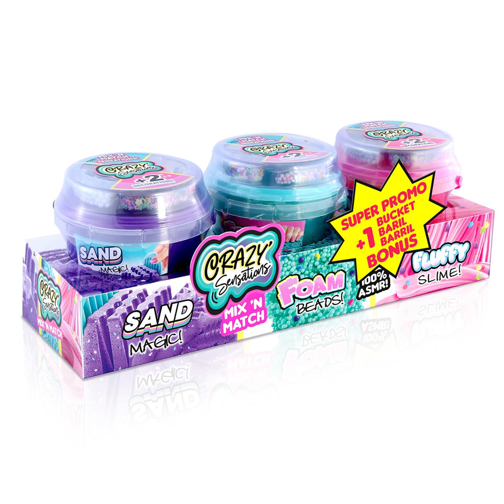 Craze Sensations Mix&Match pack 3 cubos de diferentes texturas (Slime esponjoso, Perlas de espuma y Arena Mágica) 38x12,5x14cm (Canal Toys CCC002)