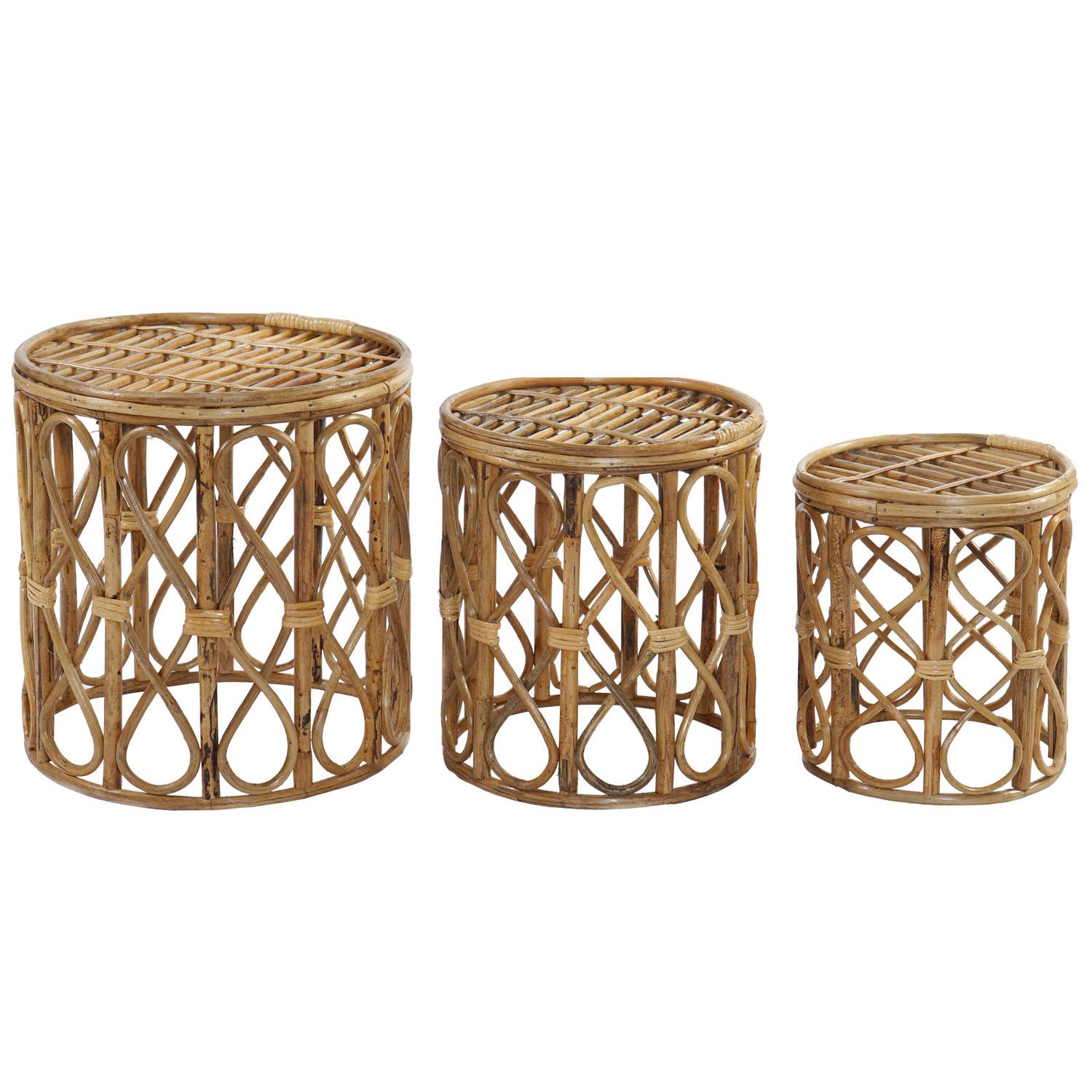 Mesita Auxiliar Set 3 Mimbre 38X38X43,4 Natural - Fijalo - El mejor complemento para tu hogar.