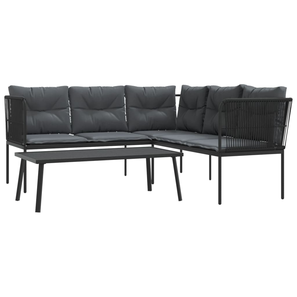 vidaXL Sofá de jardín con cojines acero y textilene negro