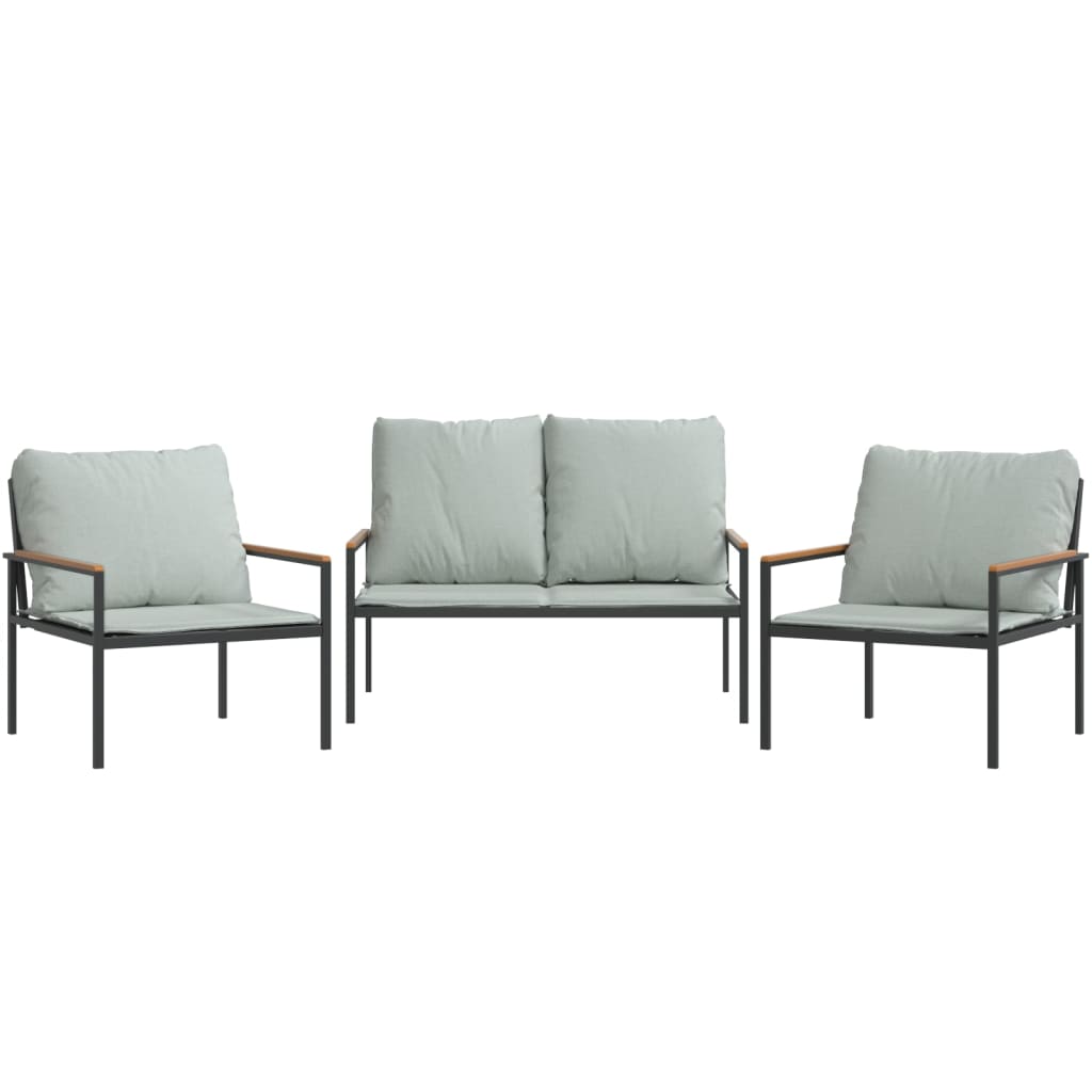 vidaXL Juego muebles de jardín 3 pzas y cojines acero gris antracita