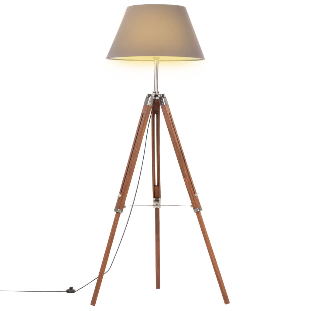 vidaXL Lámpara de Trípode Madera Maciza de Teca 141 cm Luz Piso Color Gris,  Marrón,  Marrón y negro y mas
