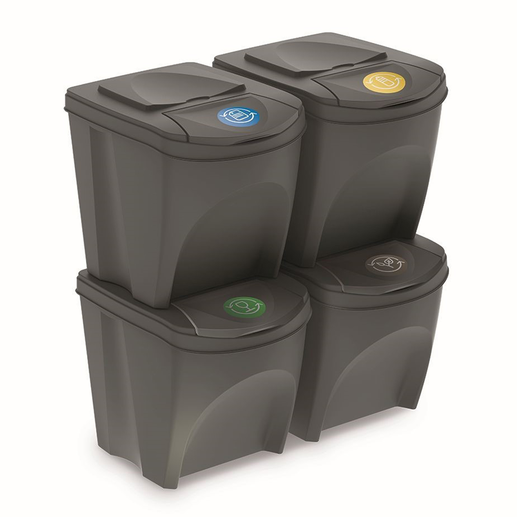 Prosperplast - Juego de 4 cubos de reciclaje 100L PROSPERPLAST Sortibox de plastico en color gris