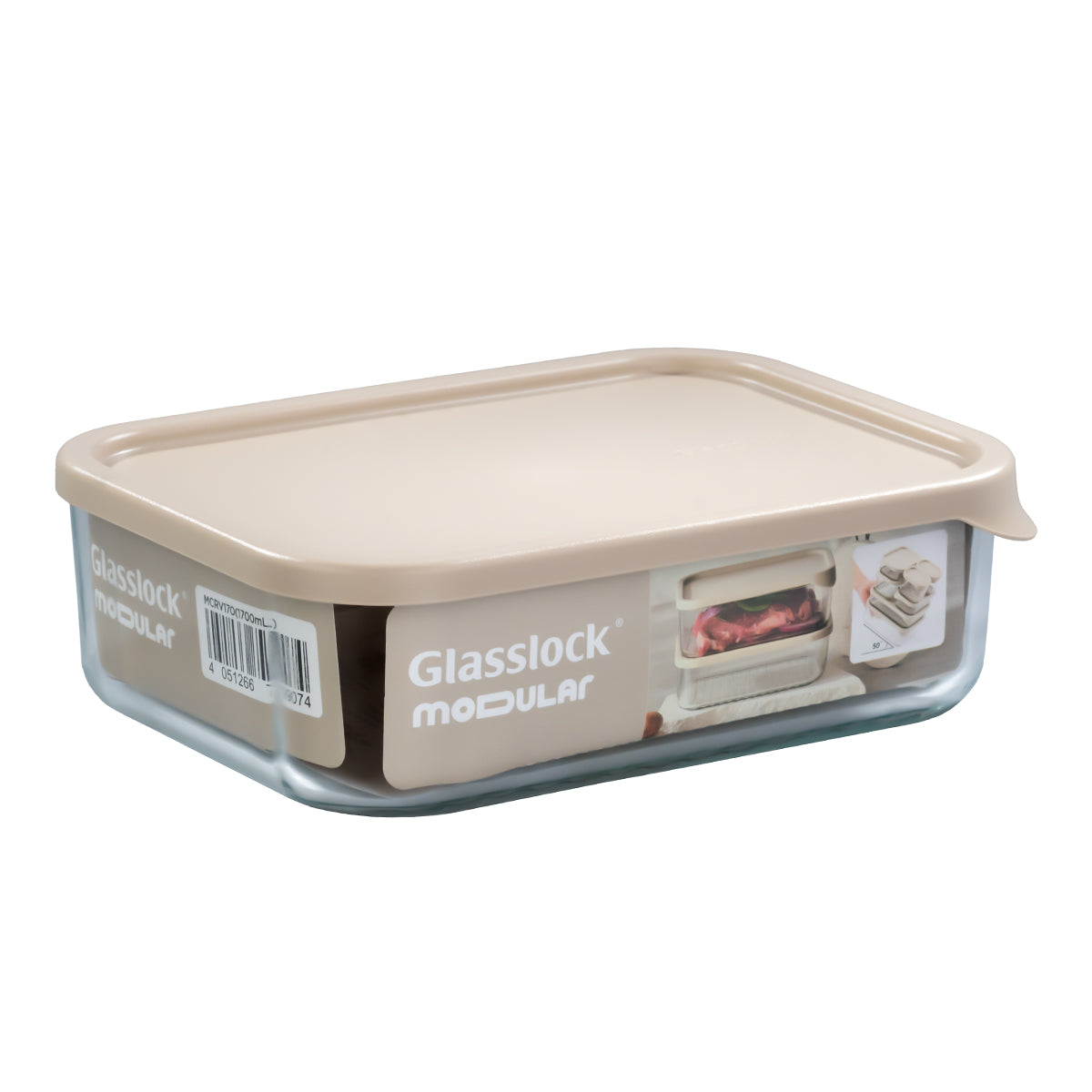 Glasslock Modular - Recipiente Rectangular de 1.7L en Vidrio Templado para Alimentos Frescos
