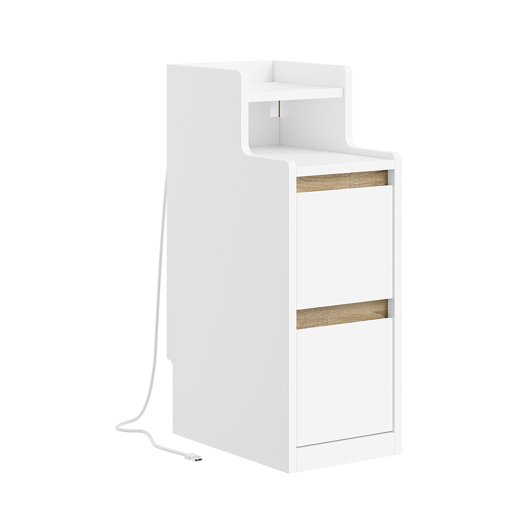 SoBuy Mesilla de noche blanca con 2 cajones, carga inalámbrica y LED, MDF, 22×34×60 cm