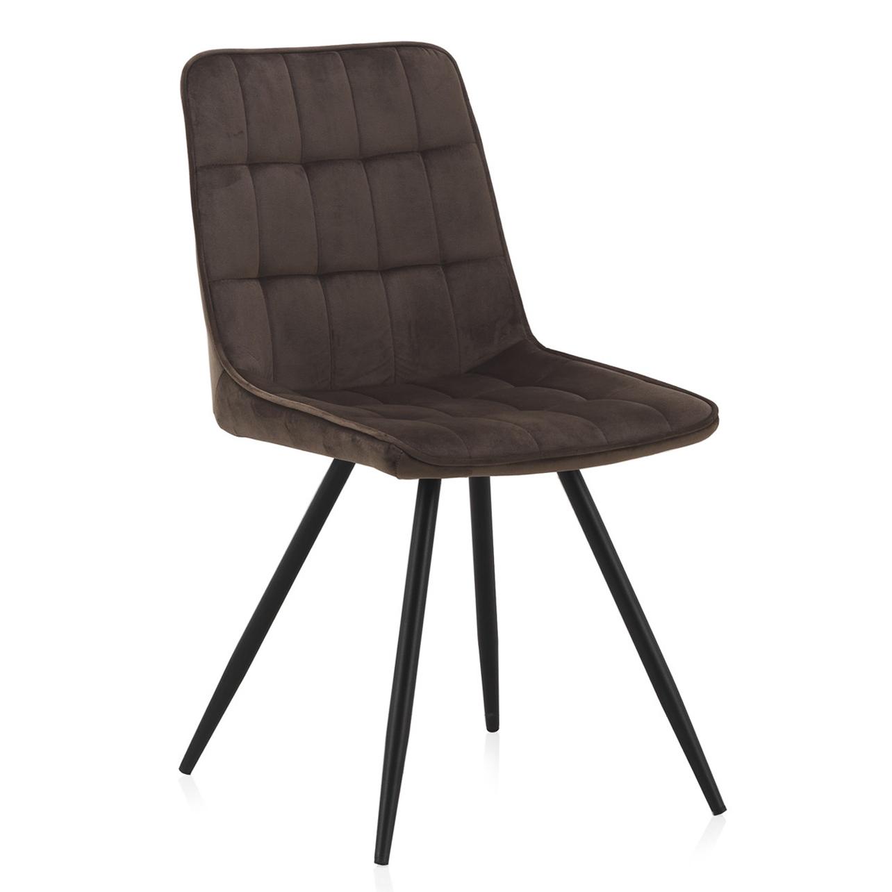 Set 2 Sillas Tapizadas Terciopelo Marrón, Patas Metal Negro El mejor complemento para tu hogar. Fijalo