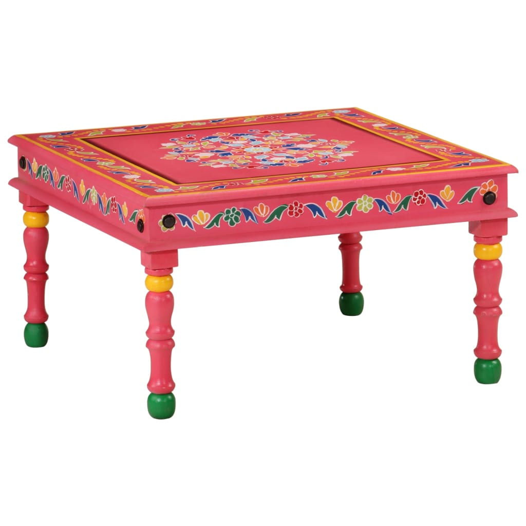 vidaXL Mesa de centro madera maciza de mango pintada a mano en color Rosa/Verde/Tuquesa | estructura resistente ideal para salón dormitorio o estudio