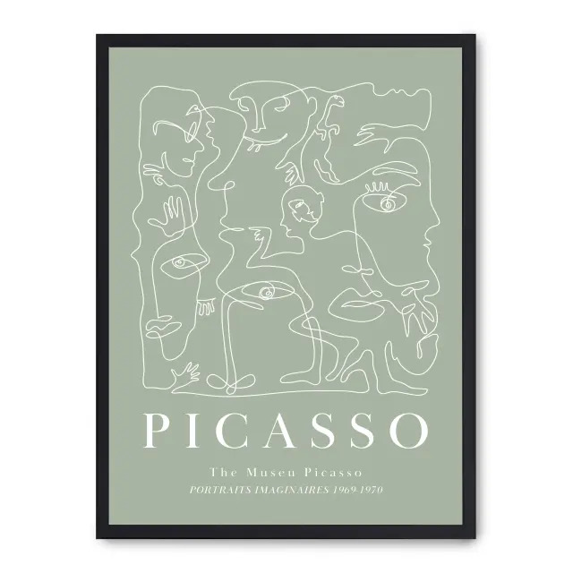 Cuadro picasso portraits v 30x40cm, Póster impreso en papel de primera calidad de 180gr, montado sobre marco de madera MDF acabado en negro., Arte - Pintores famosos - Picasso
