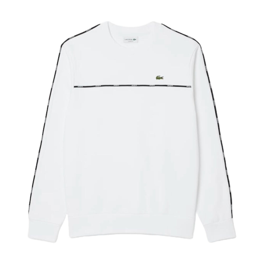 Sudadera Blanca Lacoste de Felpa de Algodón con Ribete de Logotipo