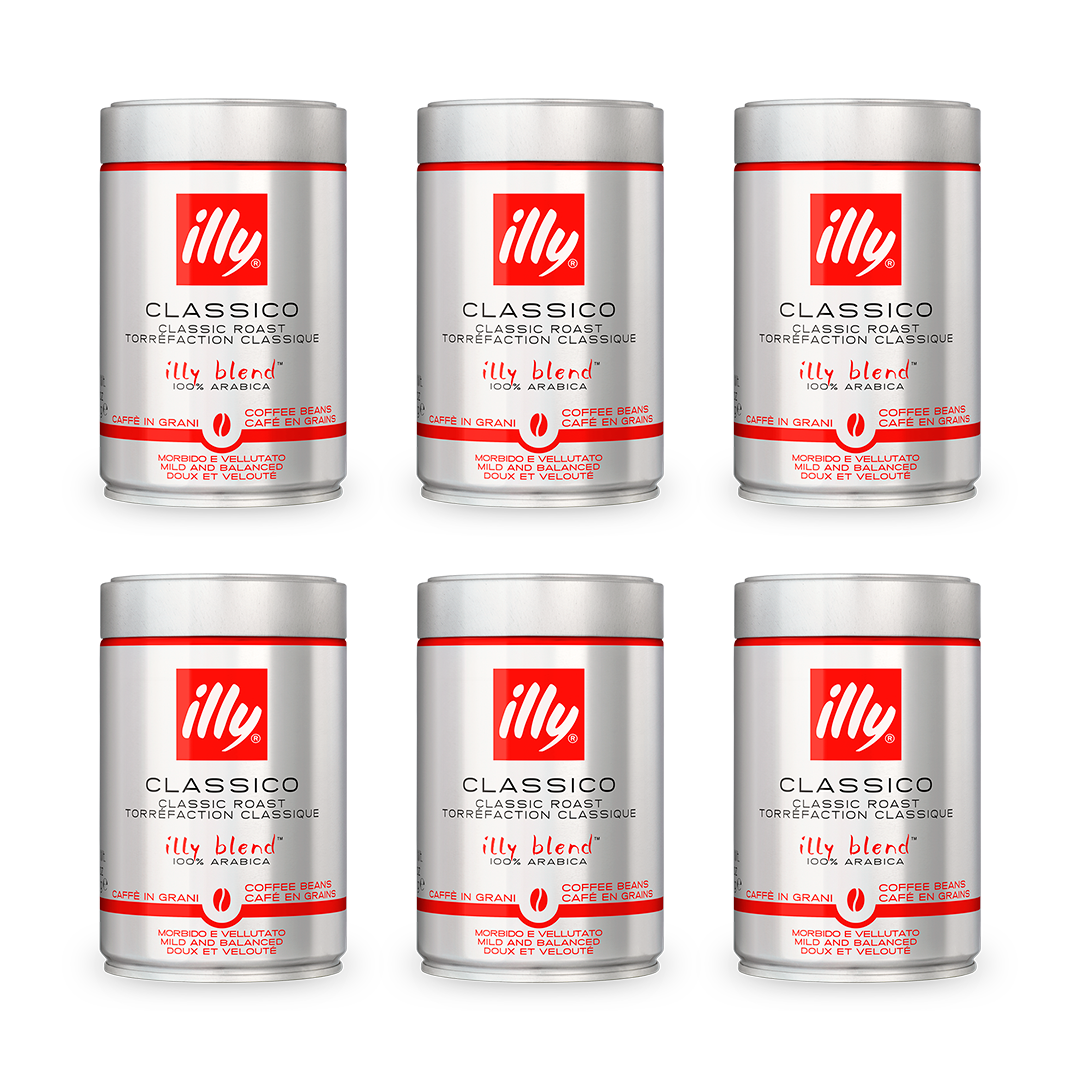 Café en Grano Illy Tostado Classico 100% Arábica, Notas de Caramelo y Flores, PACK 6 UNIDADES - QUMIR