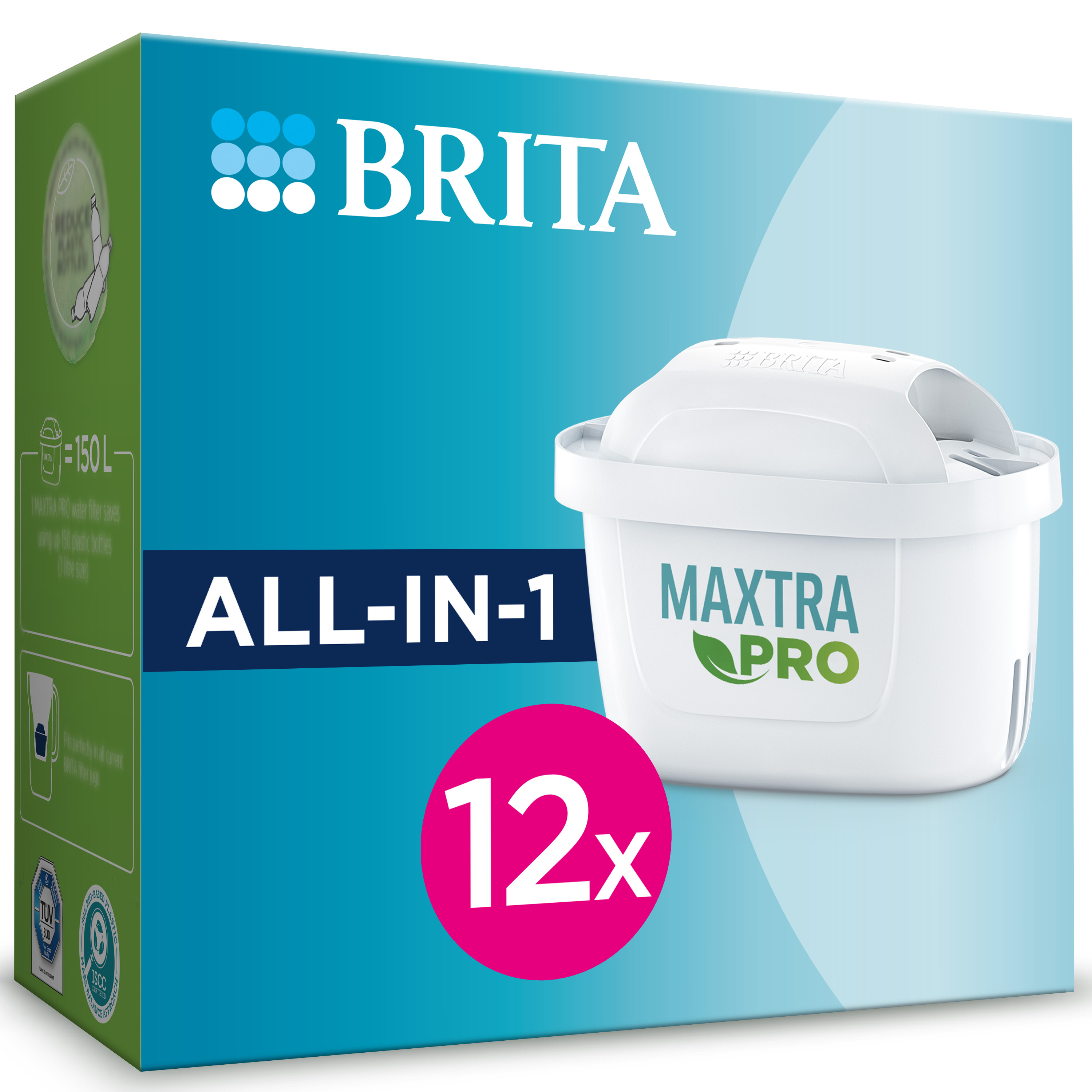 BRITA Filtro MAXTRA PRO All-in-1 | Pack de 12 Unidades | Filtra hasta 150L por filtro | Elimina cal, cloro, metales y contaminantes | Mejora el sabor del agua | Compatible con jarras BRITA MAXTRA | Sin BPA | Filtración avanzada para agua más pura