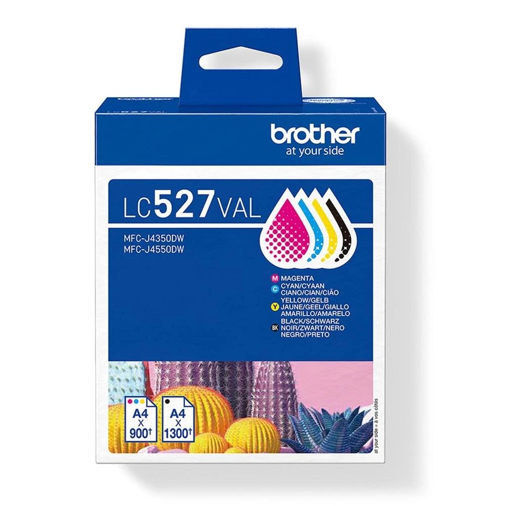 Brother - Cartucho de tinta LC527VAL Value Pack (4 unidades: negro, cian, magenta, amarillo) con tinta pigmentada resistente al agua y decoloración para impresoras MFC-J