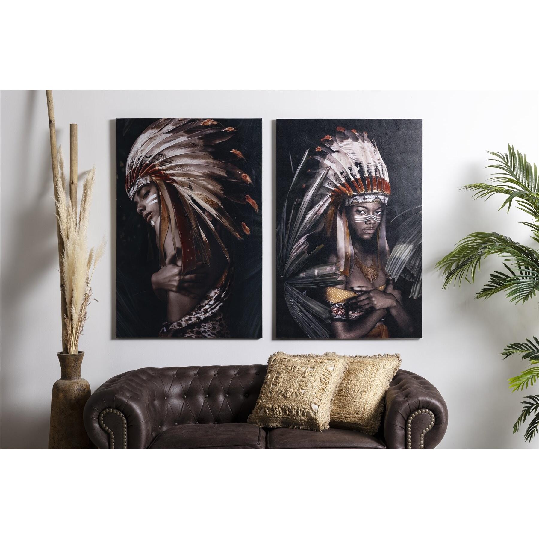 Lienzo impr. india plumas fondo negro 50% oleo 80x120 cms s/2. 80x3x120 cms. El mejor complemento para tu hogar.