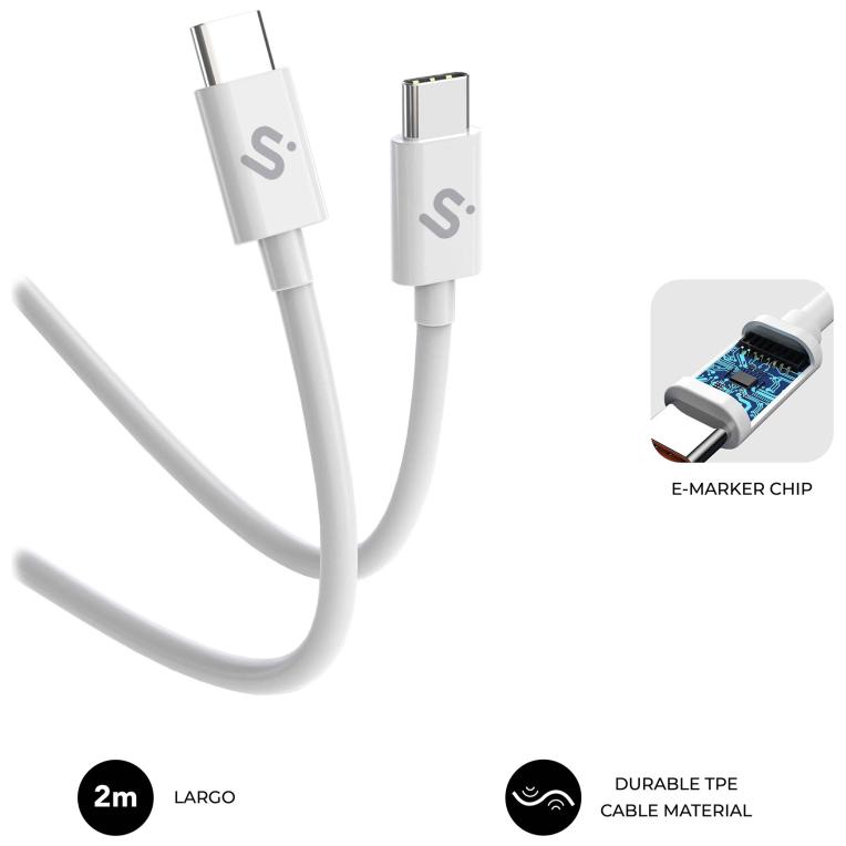 Cable USB-C Subblim PLUS 100W 2m nylon blanco