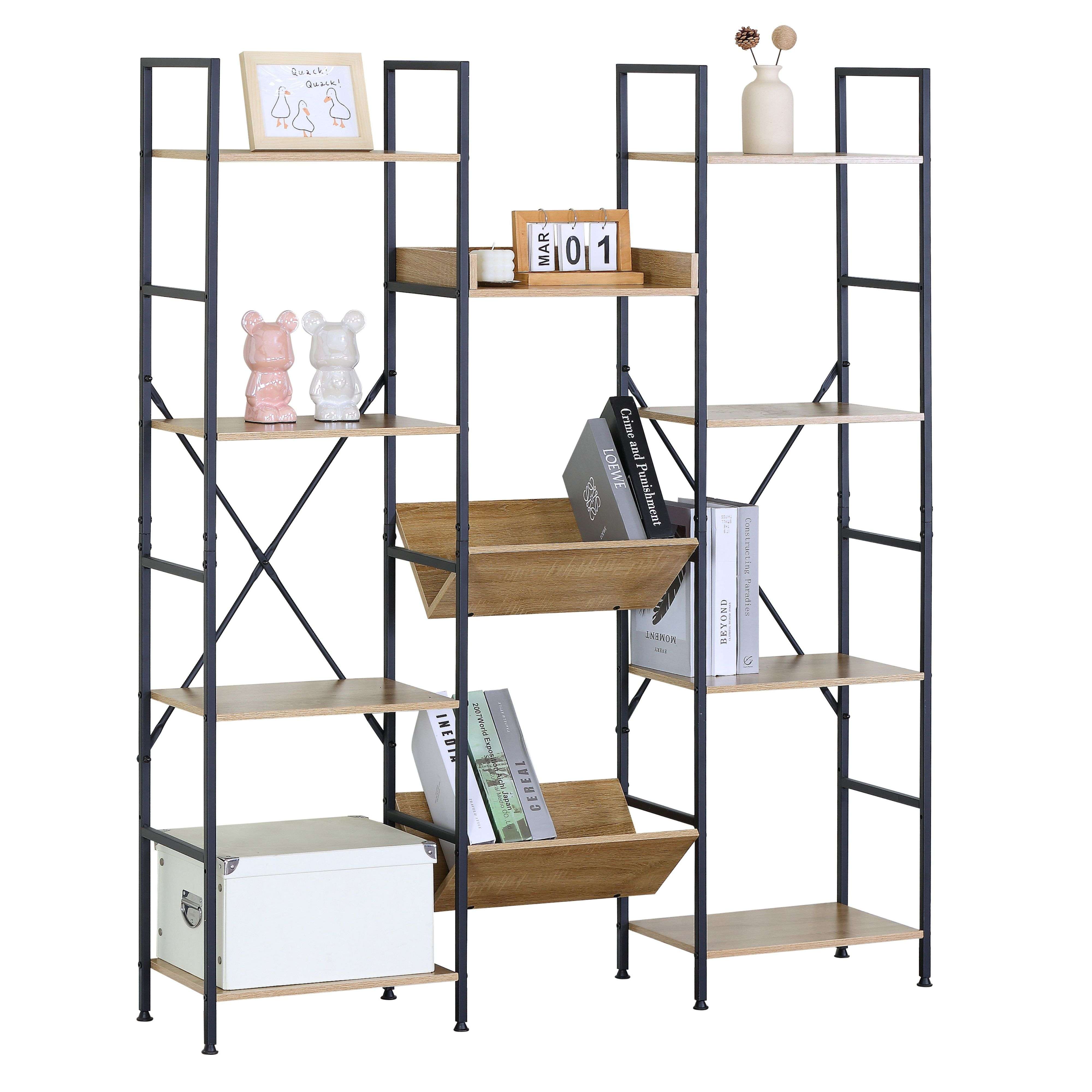 Miroytengo Estantería Librería Salón, Comedor, Oficina con 11 Estantes en Roble Sonoma y Negro 125x150x27 cm