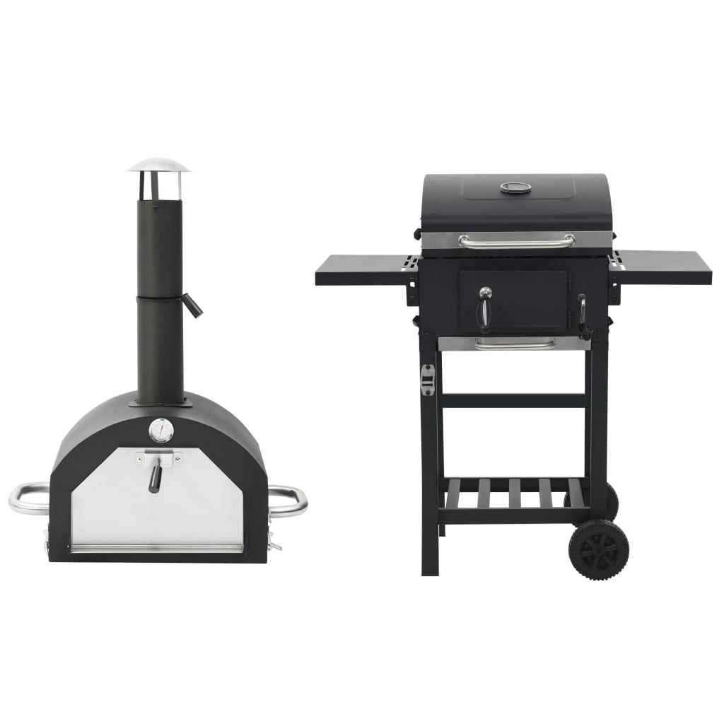 vidaXL Horno para pizza y barbacoa al aire libre 3 en 1 negro