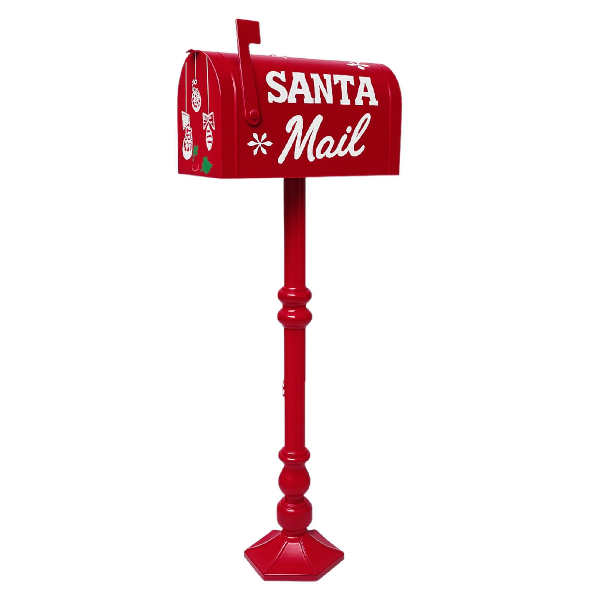 Buzón Americano de Navidad, Papá Noel, Acero Inoxidable, Rojo Acabado Brillante, 30x20x120 cm, Decoración Navidad