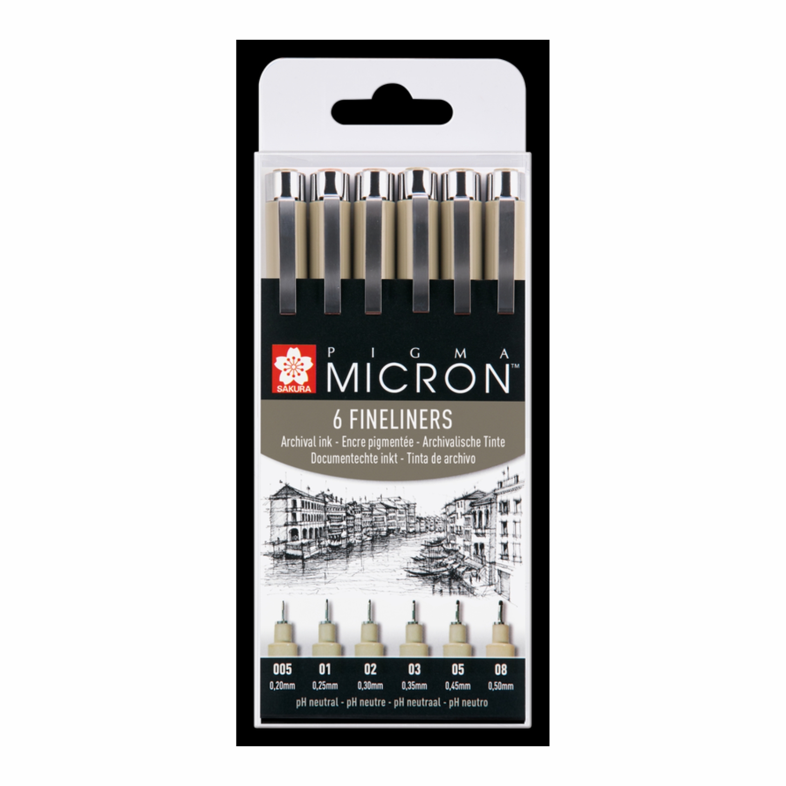 Sakura Set 6 Rotuladores Pigma Micron de Alta Calidad - Diferentes Grosores de Trazo - Tinta Permanente Resistente - REF: POXSDK7B