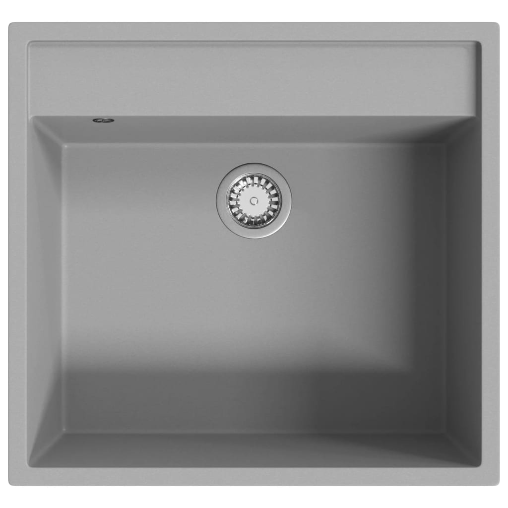 vidaXL Fregadero de cocina con rebosadero granito gris