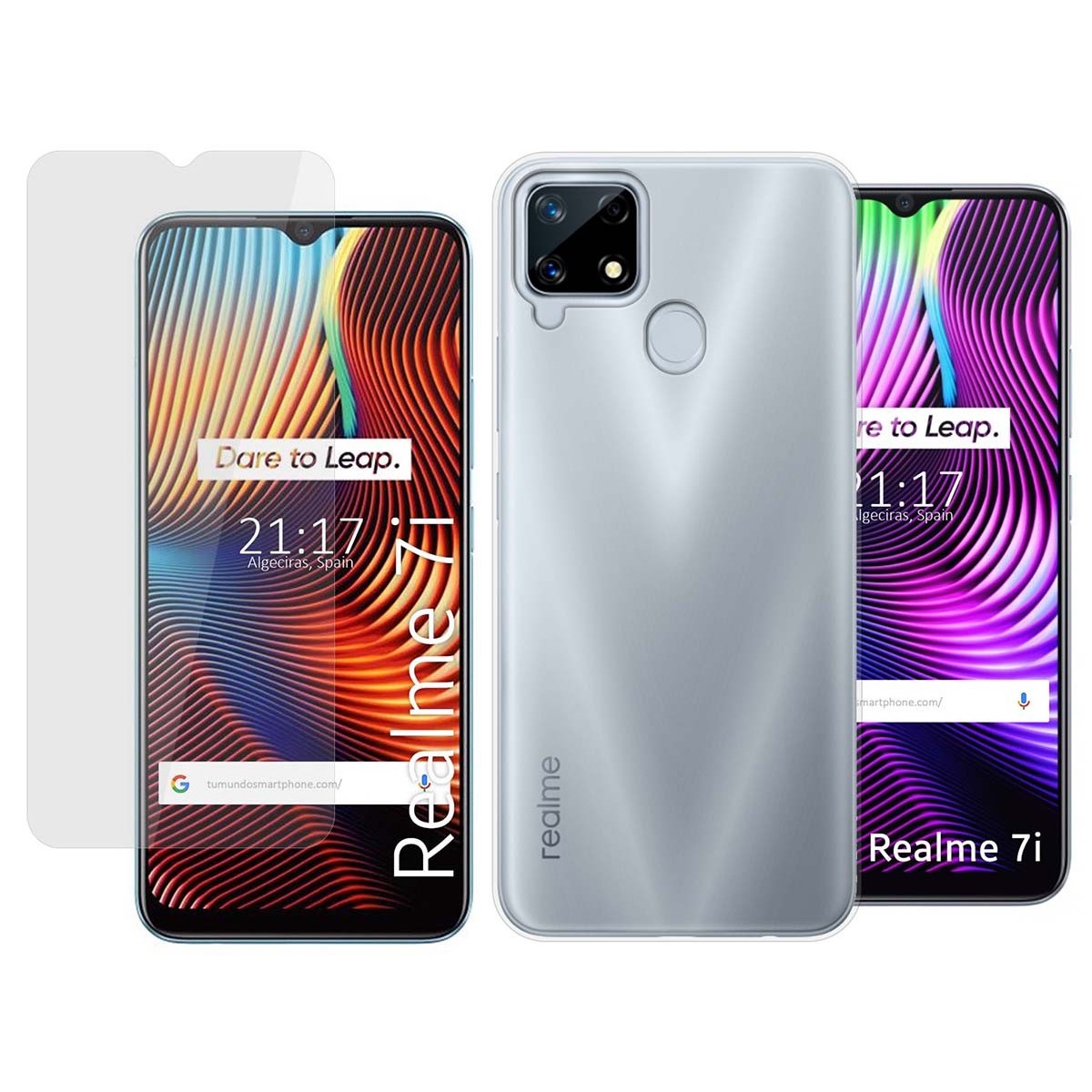 Tumundosmartphone Pack 2 En 1 Funda Gel Transparente + Protector Cristal Templado para Realme 7i / Narzo 30A