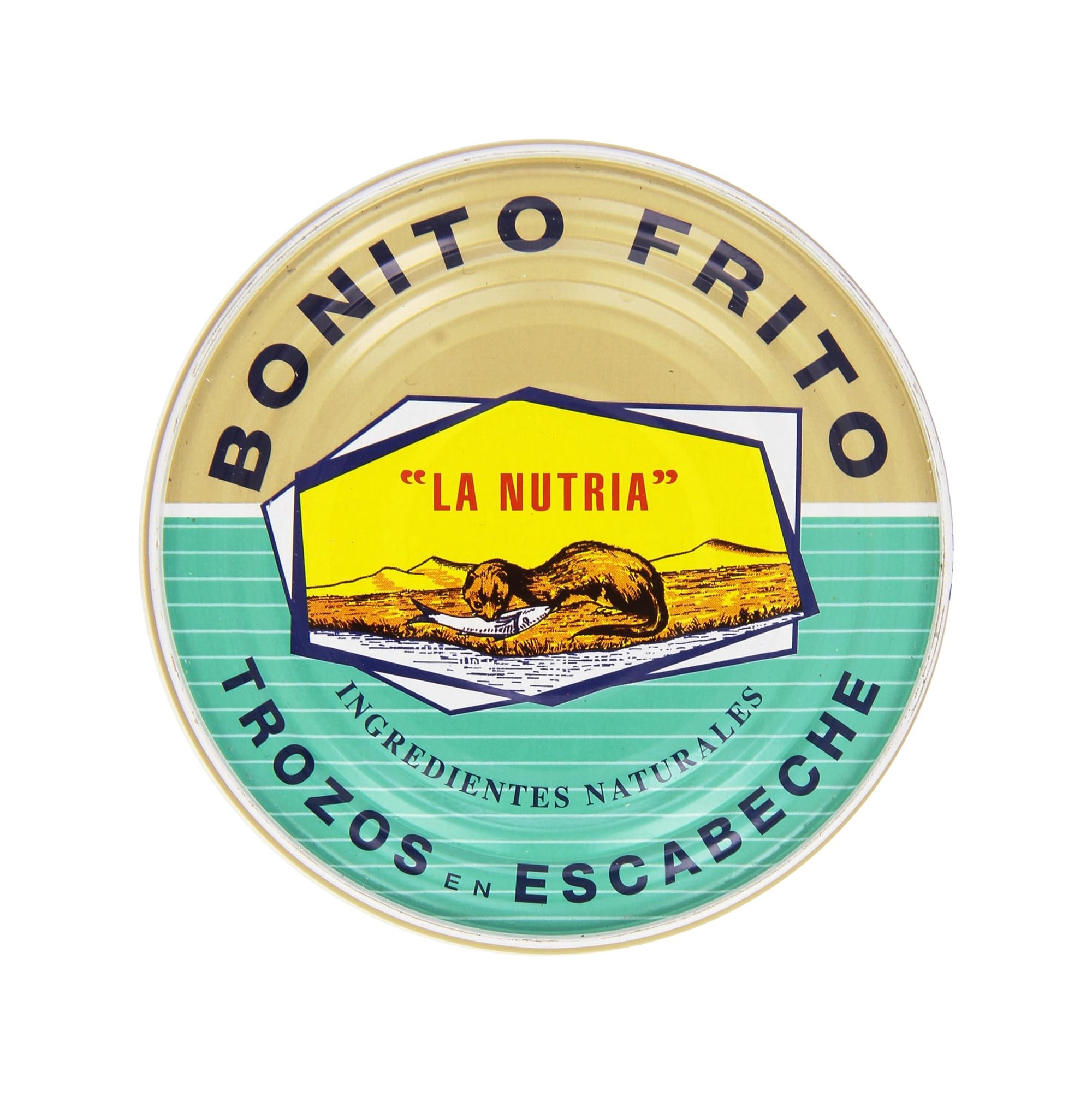 Bonito, trozos en escabeche. Marca "La Nutria" Ingredientes naturales 1000 g.